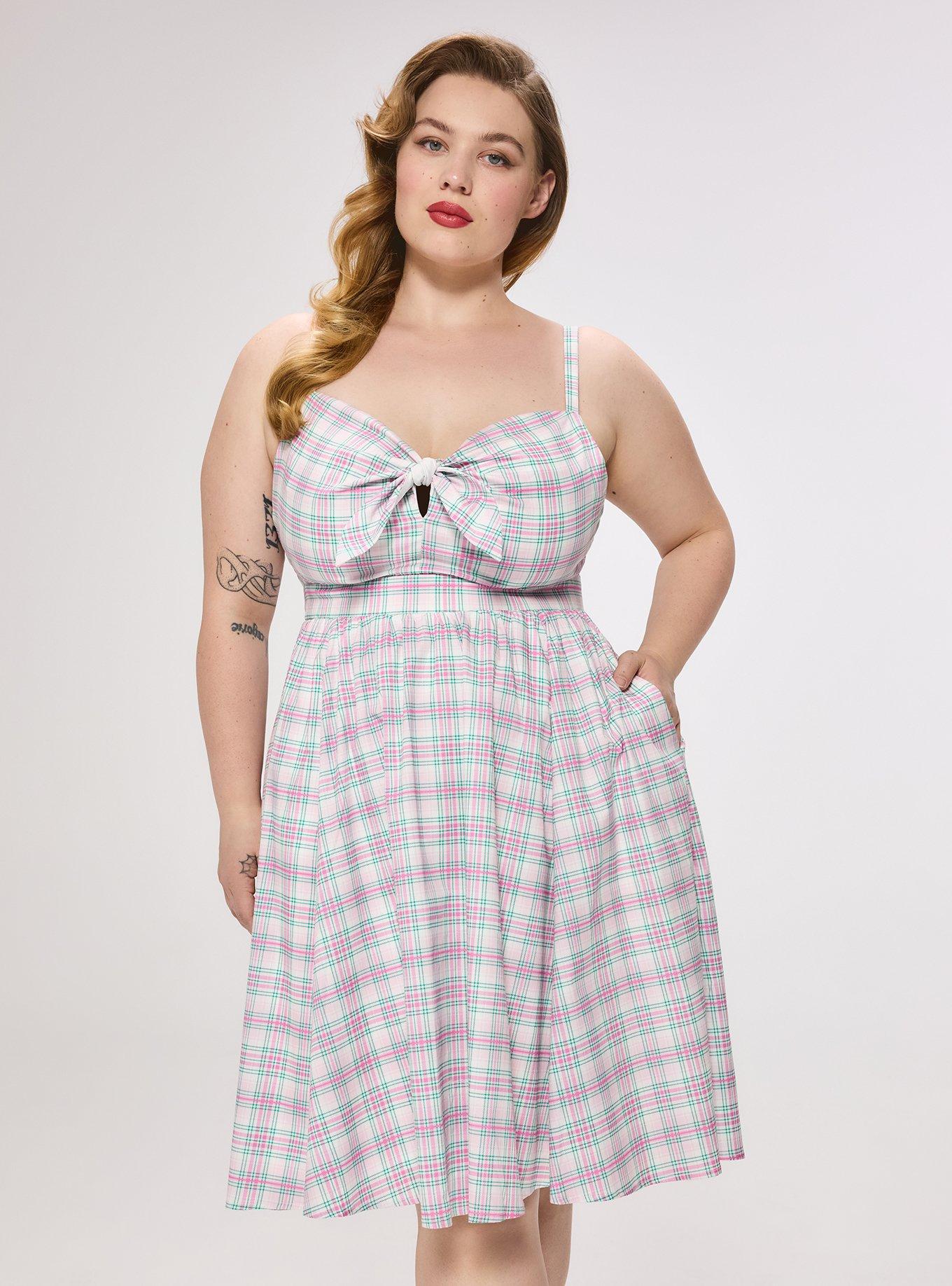 Retro Chic Tie-Front Mini Dress, TO GO PLAID WHITE, hi-res