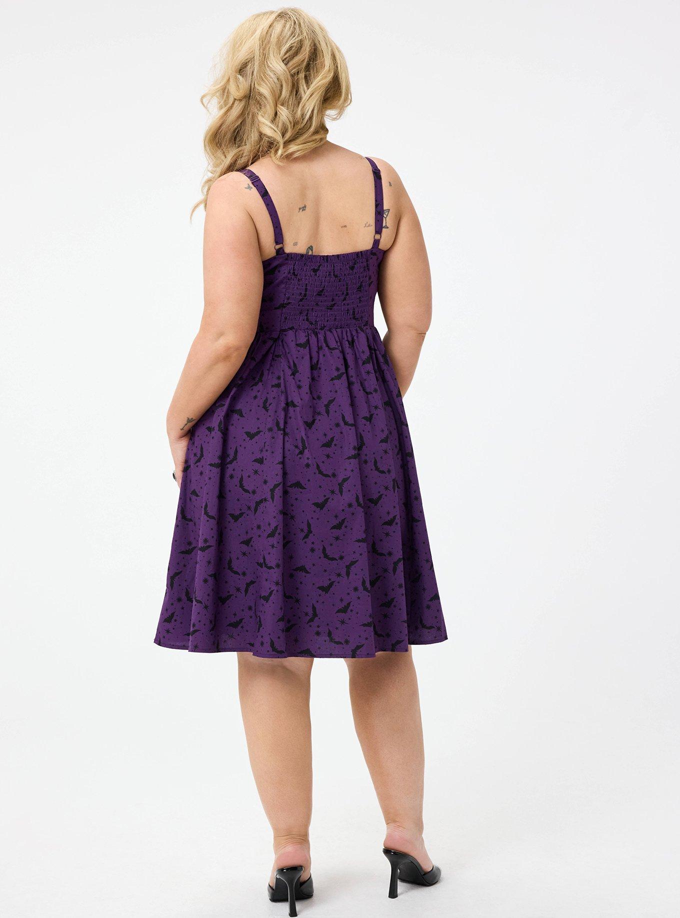 Retro Chic Tie-Front Skater Mini Dress, MOON BATS PURPLE, alternate