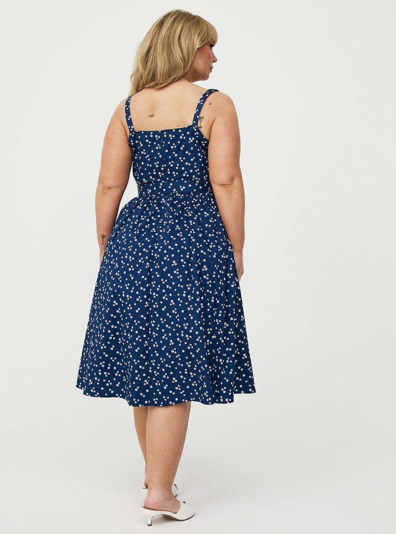 Retro Chic Button Front Midi Dress, FLOWING DITSY NAVY, alternate