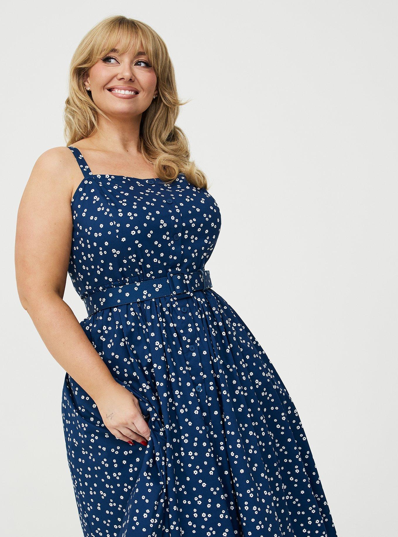Retro Chic Button Front Midi Dress, FLOWING DITSY NAVY, alternate