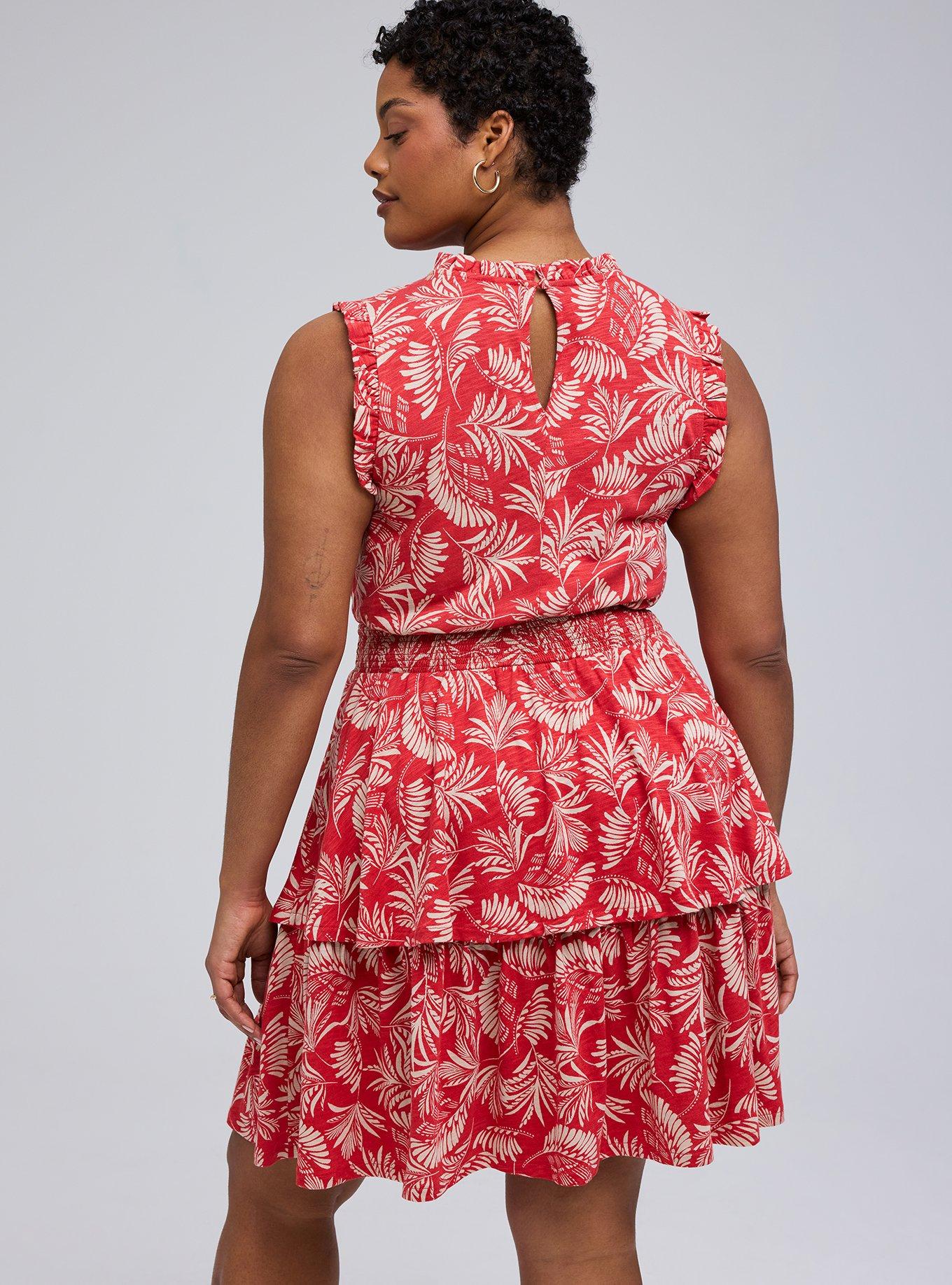 Belle Isle Ruffle Neck Mini Dress, DRIFTWOOD PALMS RED, alternate