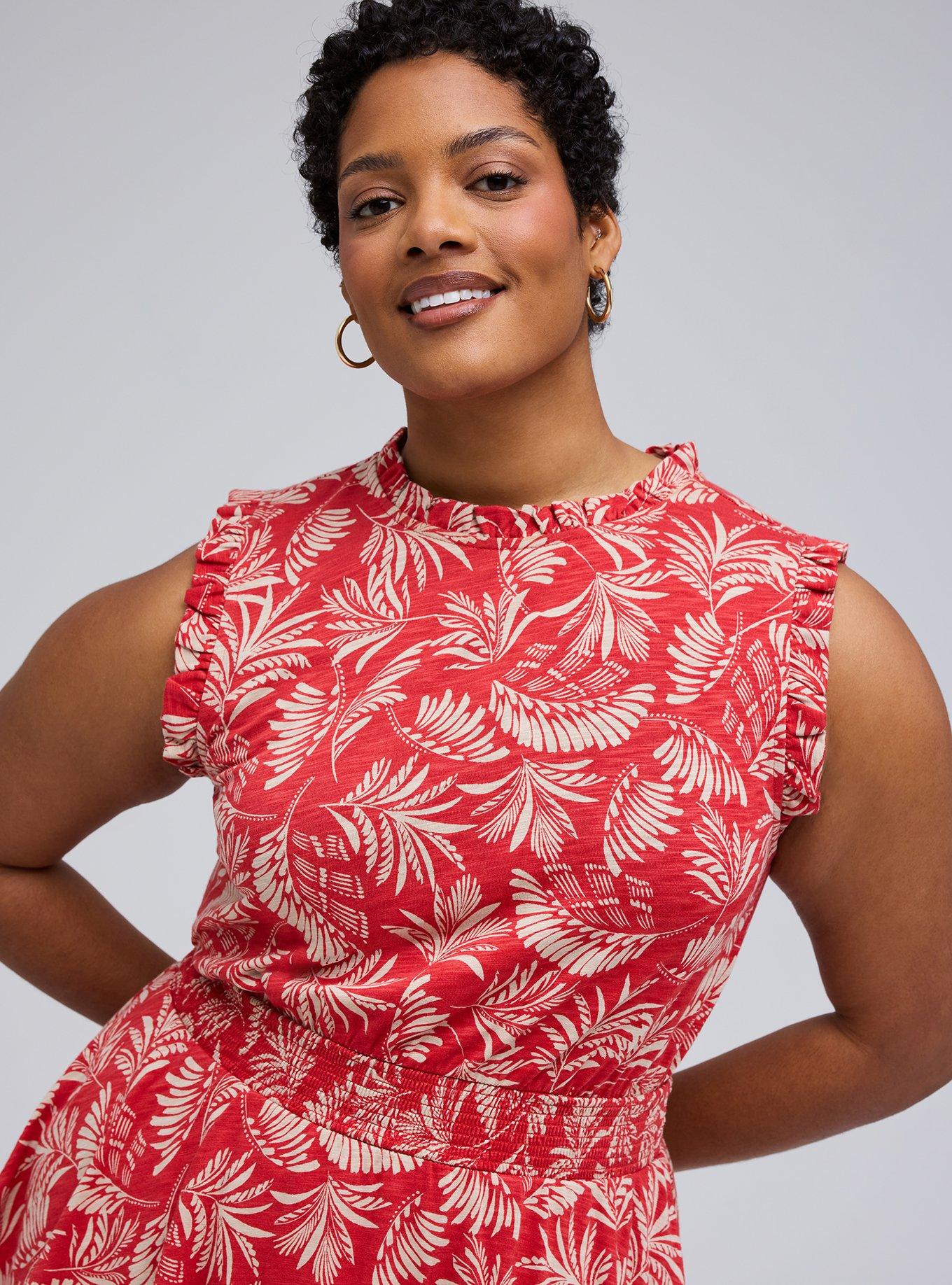 Belle Isle Ruffle Neck Mini Dress, DRIFTWOOD PALMS RED, alternate