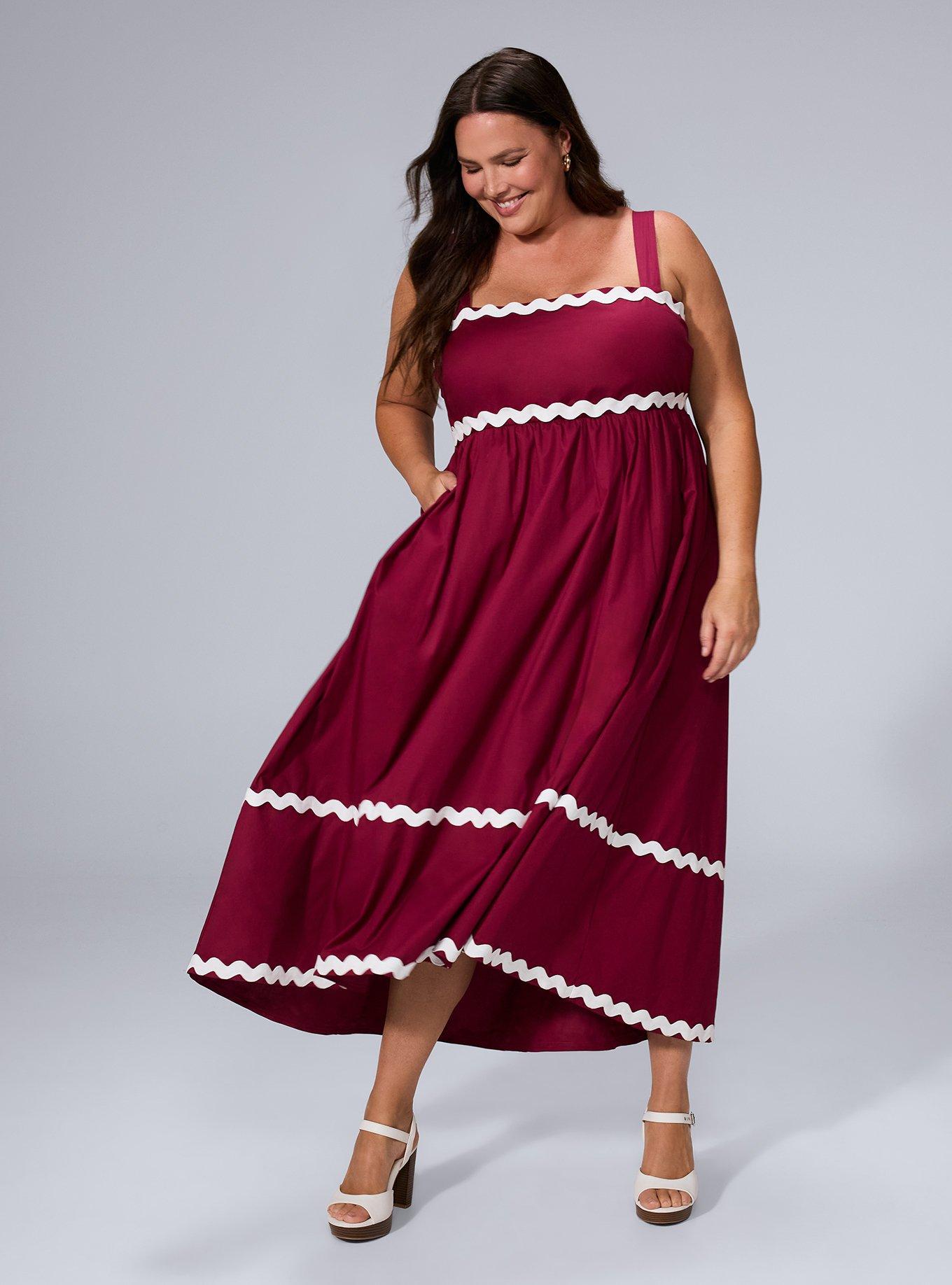 Belle Isle Hi-Low Babydoll Dress, BEET RED, hi-res