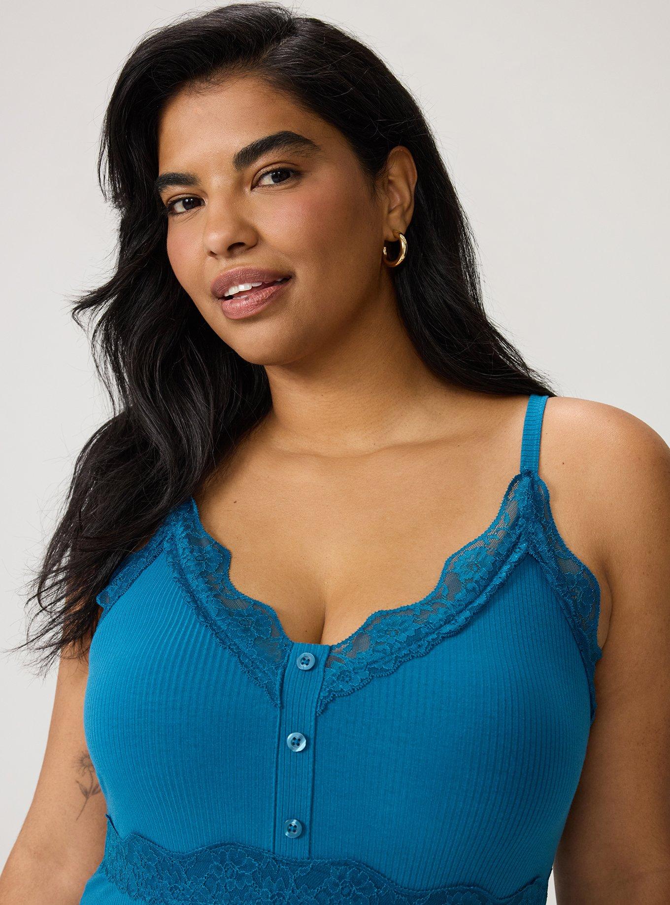 Super Soft Rib Scallop Lace Trim Cami, LYONS BLUE, alternate