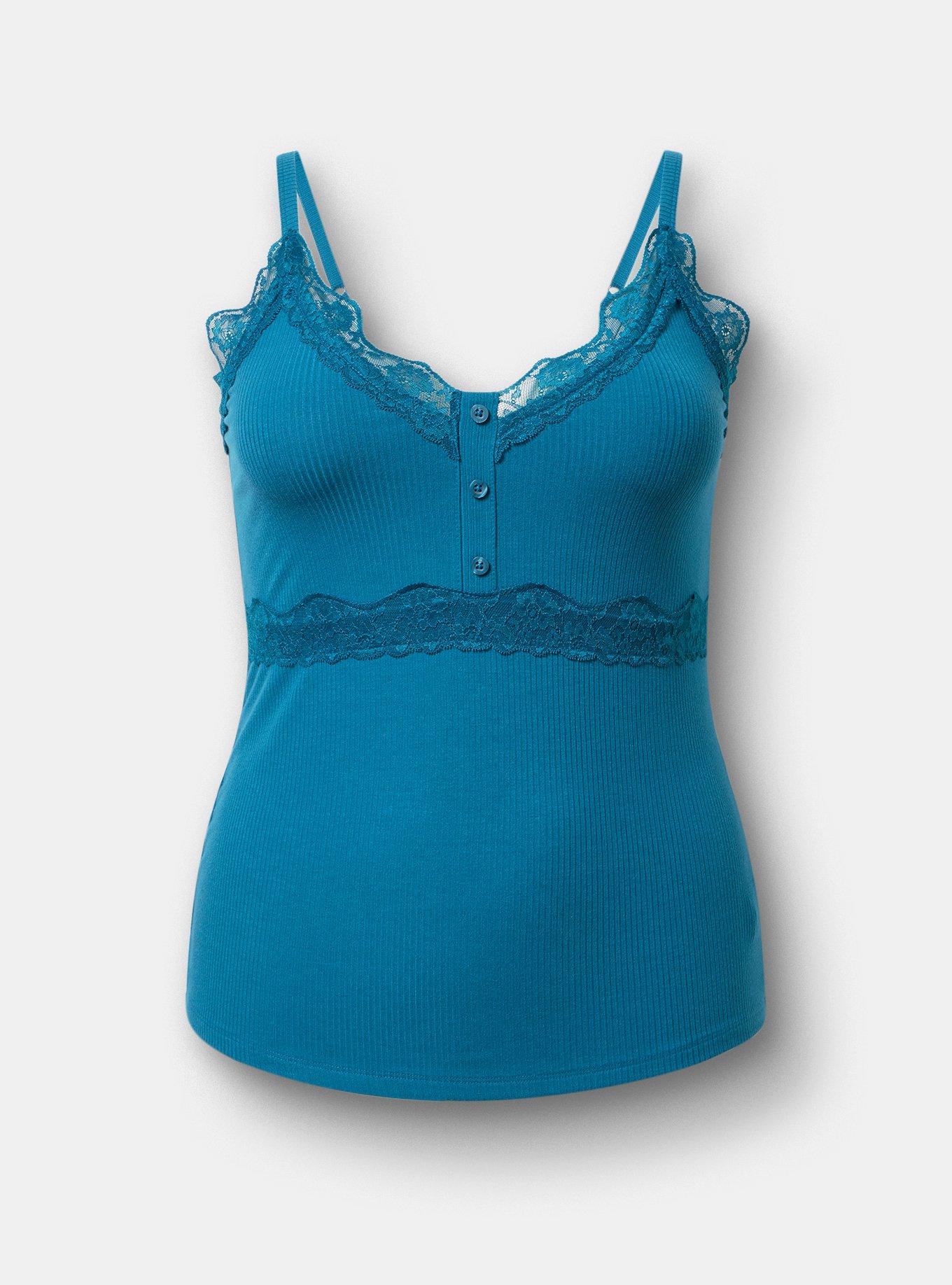Super Soft Rib Scallop Lace Trim Cami, LYONS BLUE, flat