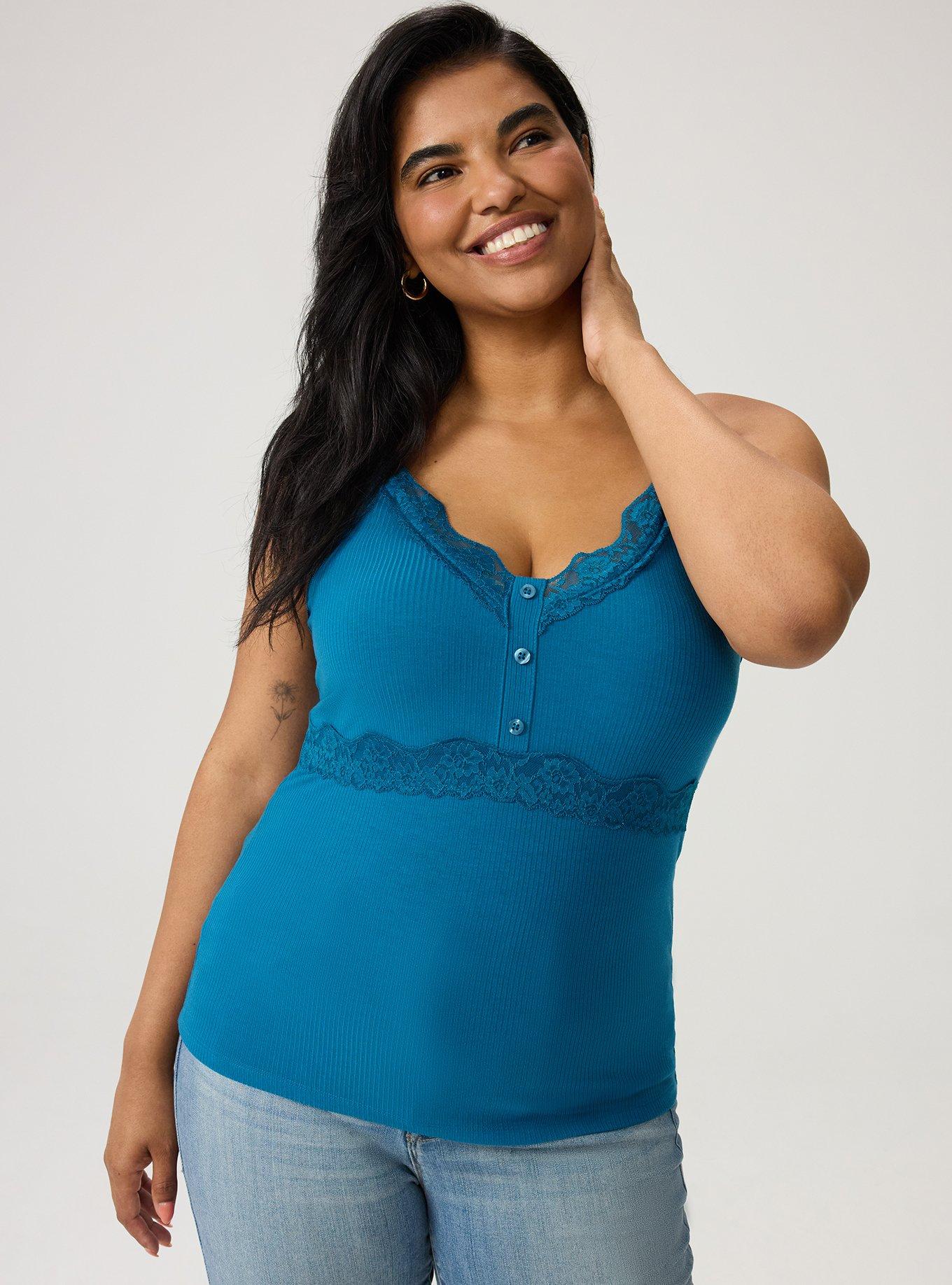 Super Soft Rib Scallop Lace Trim Cami, LYONS BLUE, hi-res