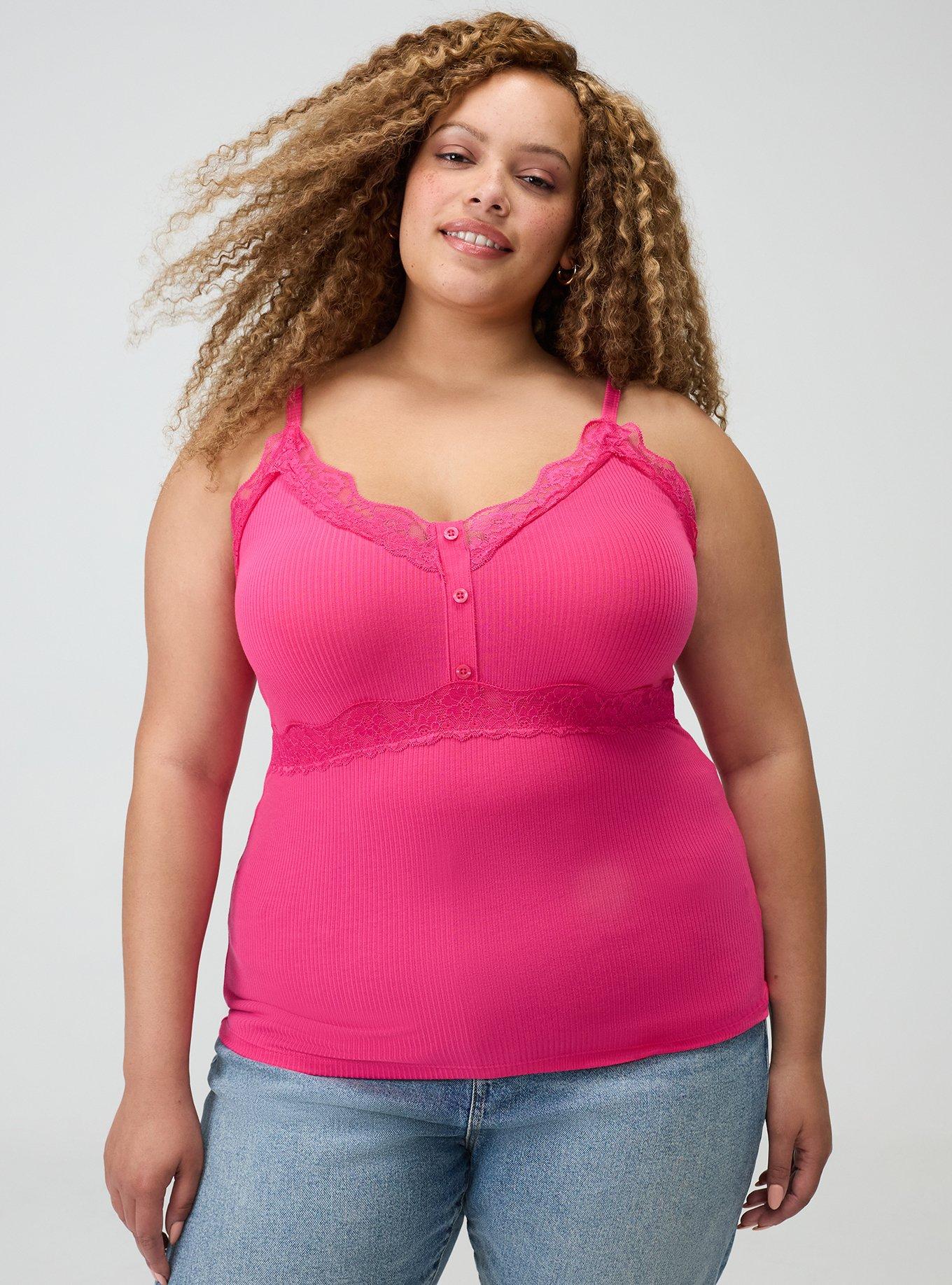 Super Soft Rib Scallop Lace Trim Cami, BEETROOT PURPLE, hi-res