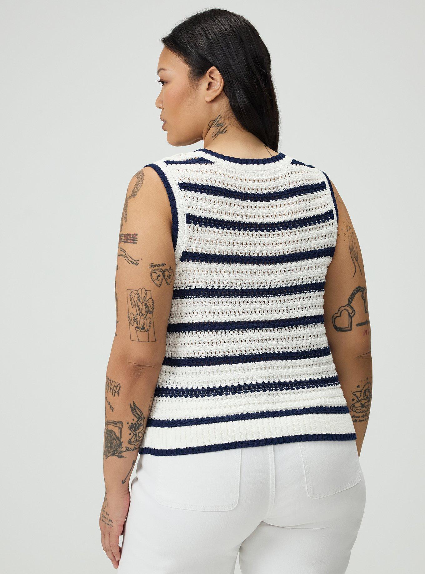 Cropped Open Stitch Tank, ANCHOR STRIPE BLANC DE BLANC MEDIEVAL BLUE, alternate
