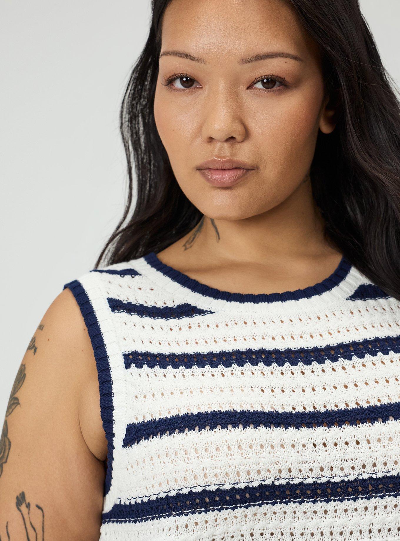 Cropped Open Stitch Tank, ANCHOR STRIPE BLANC DE BLANC MEDIEVAL BLUE, alternate