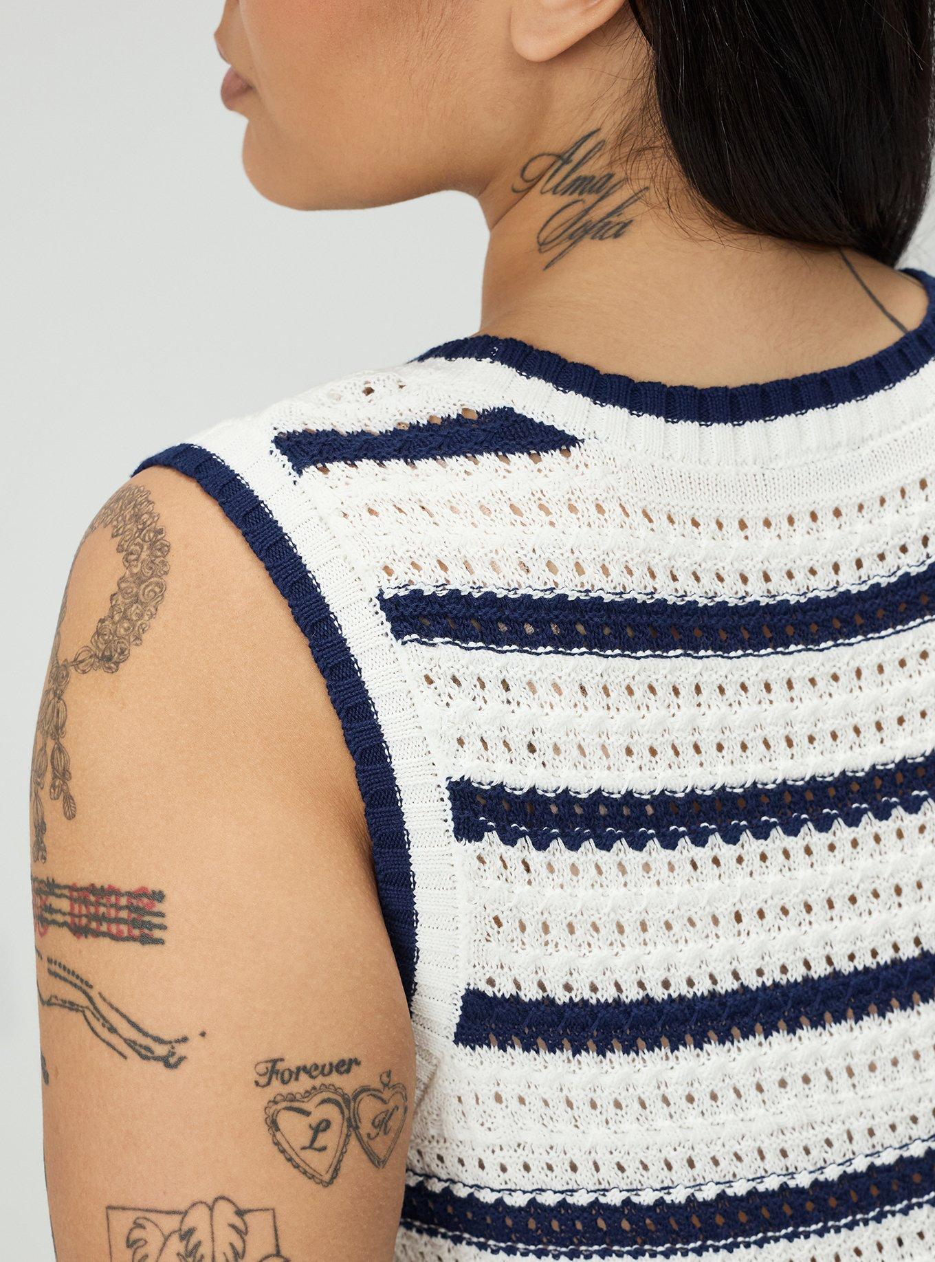 Cropped Open Stitch Tank, ANCHOR STRIPE BLANC DE BLANC MEDIEVAL BLUE, alternate