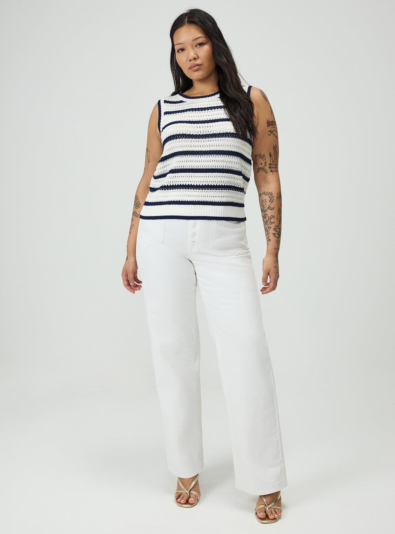 Cropped Open Stitch Tank, ANCHOR STRIPE BLANC DE BLANC MEDIEVAL BLUE, alternate