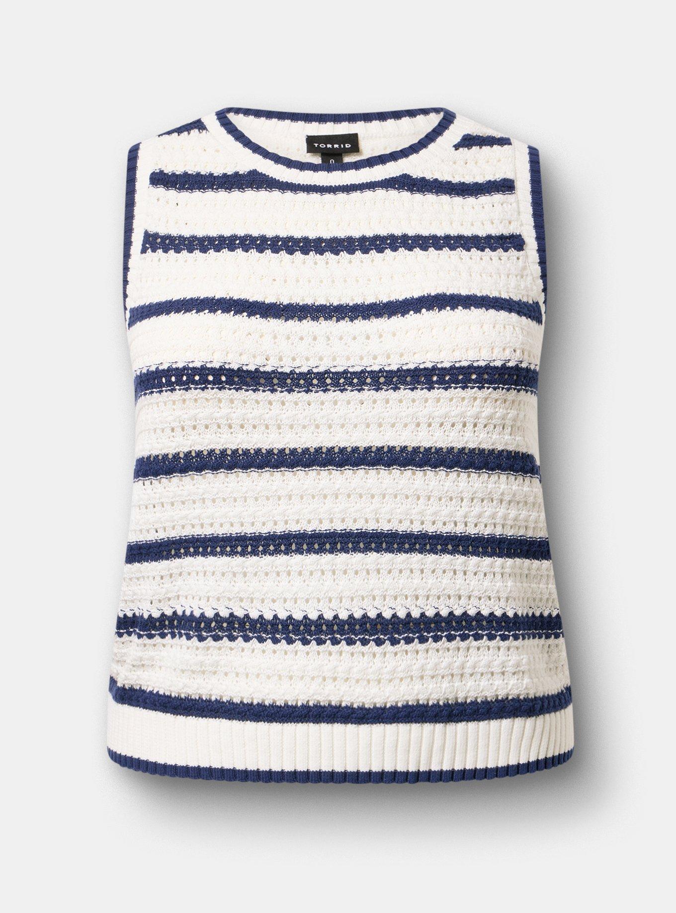 Cropped Open Stitch Tank, ANCHOR STRIPE BLANC DE BLANC MEDIEVAL BLUE, hi-res