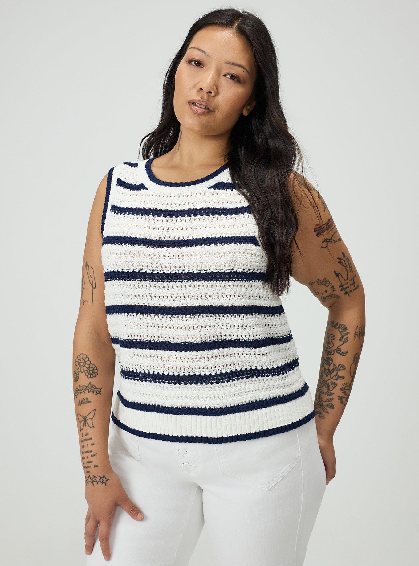 Cropped Open Stitch Tank, ANCHOR STRIPE BLANC DE BLANC MEDIEVAL BLUE, hi-res