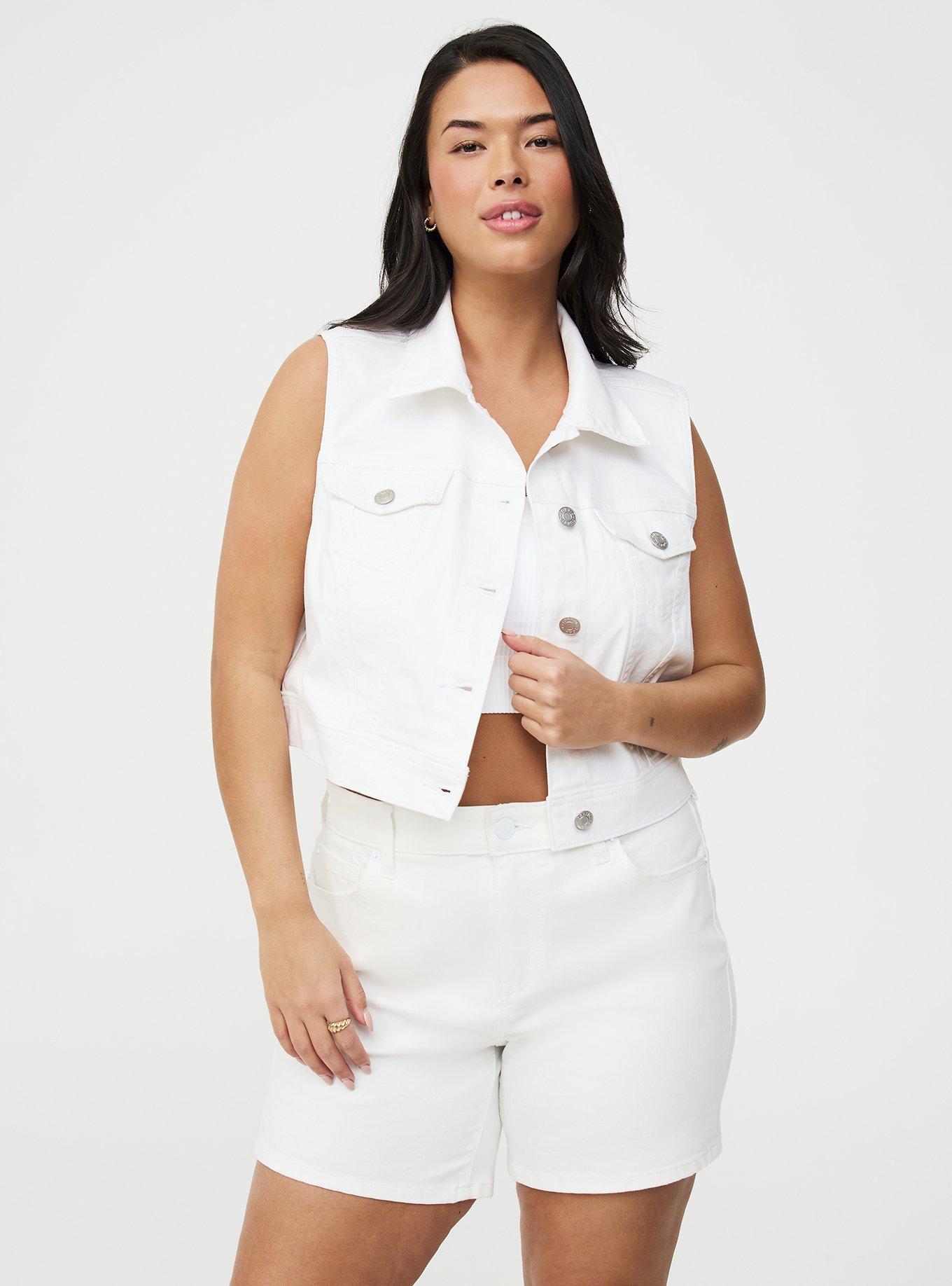 Vintage Cropped Denim Vest, NEW WHITE, hi-res