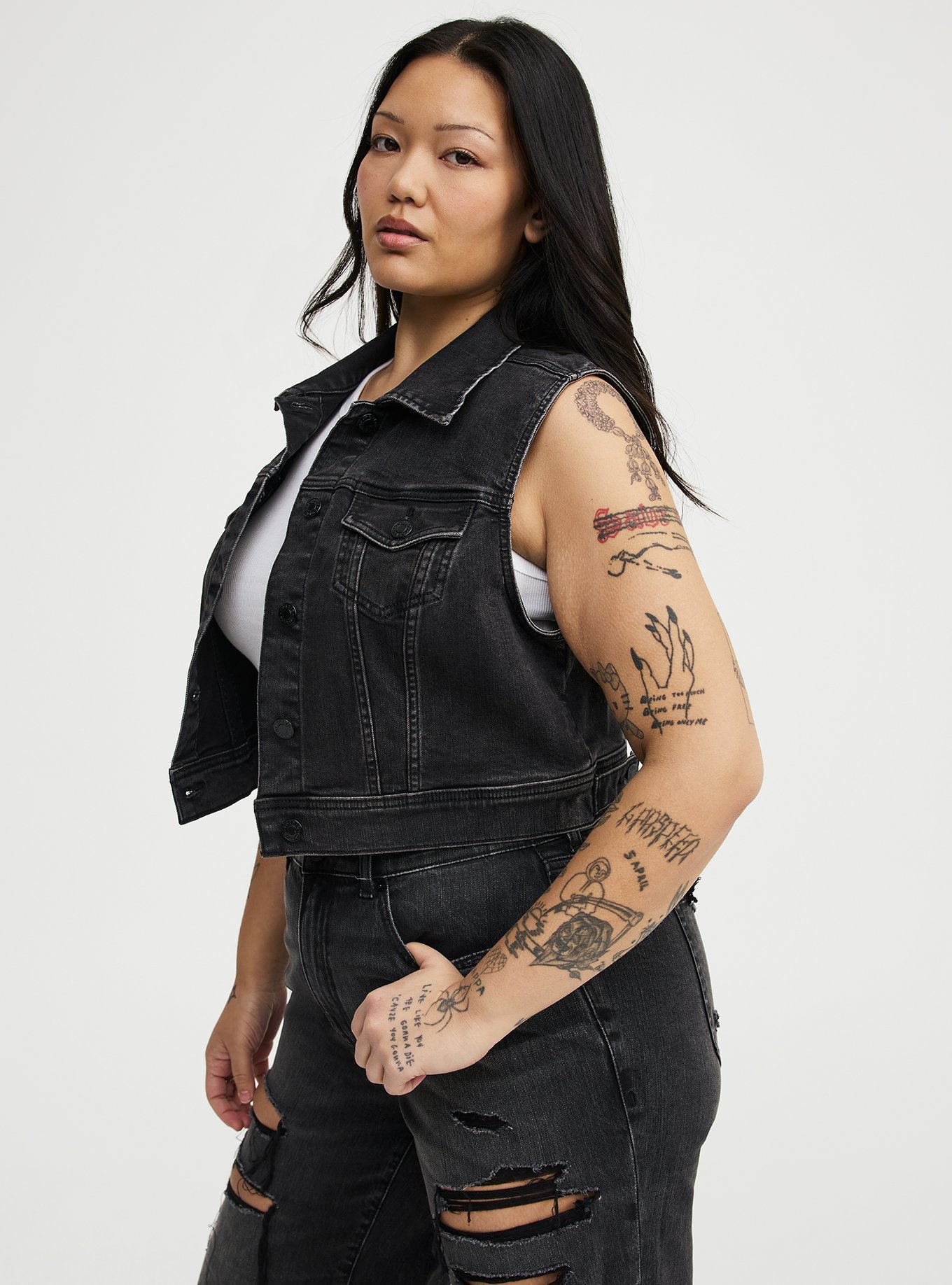 Plus Size - Vintage Cropped Denim Vest - Torrid