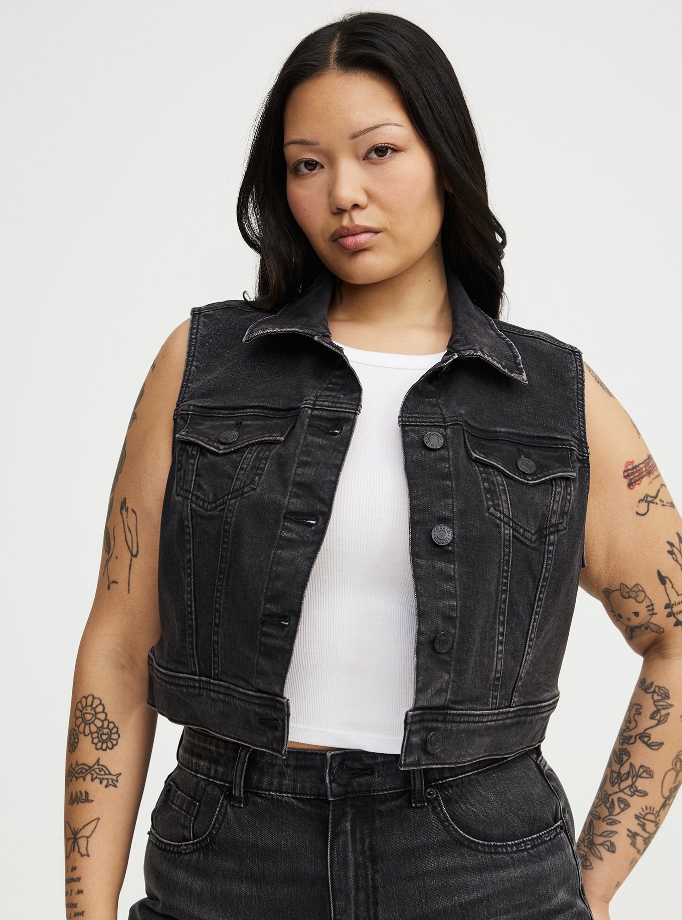 Plus Size - Vintage Cropped Denim Vest - Torrid