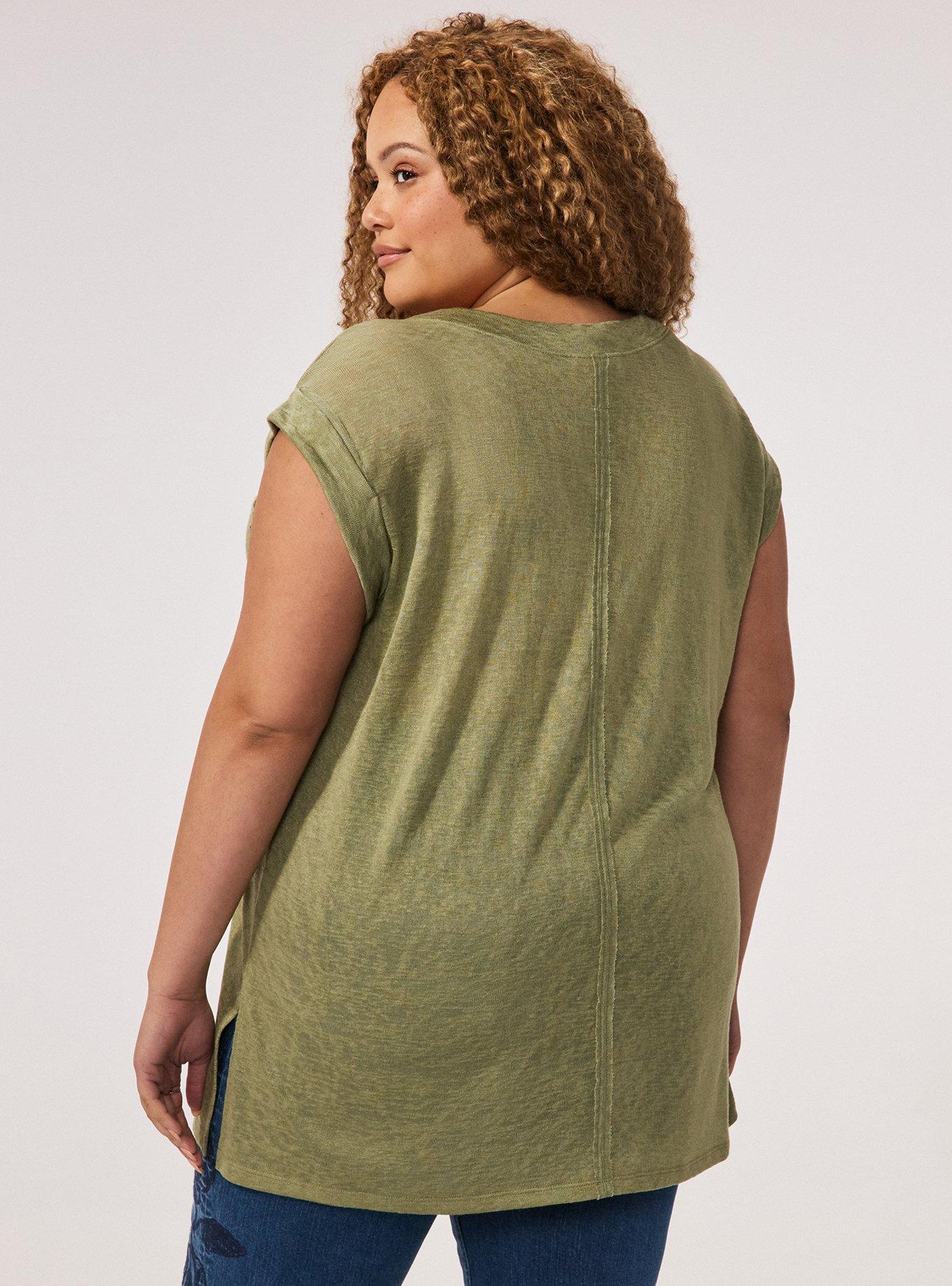 Festi Oversized V-Neck Pocket Tee, OIL GREEN, alternate
