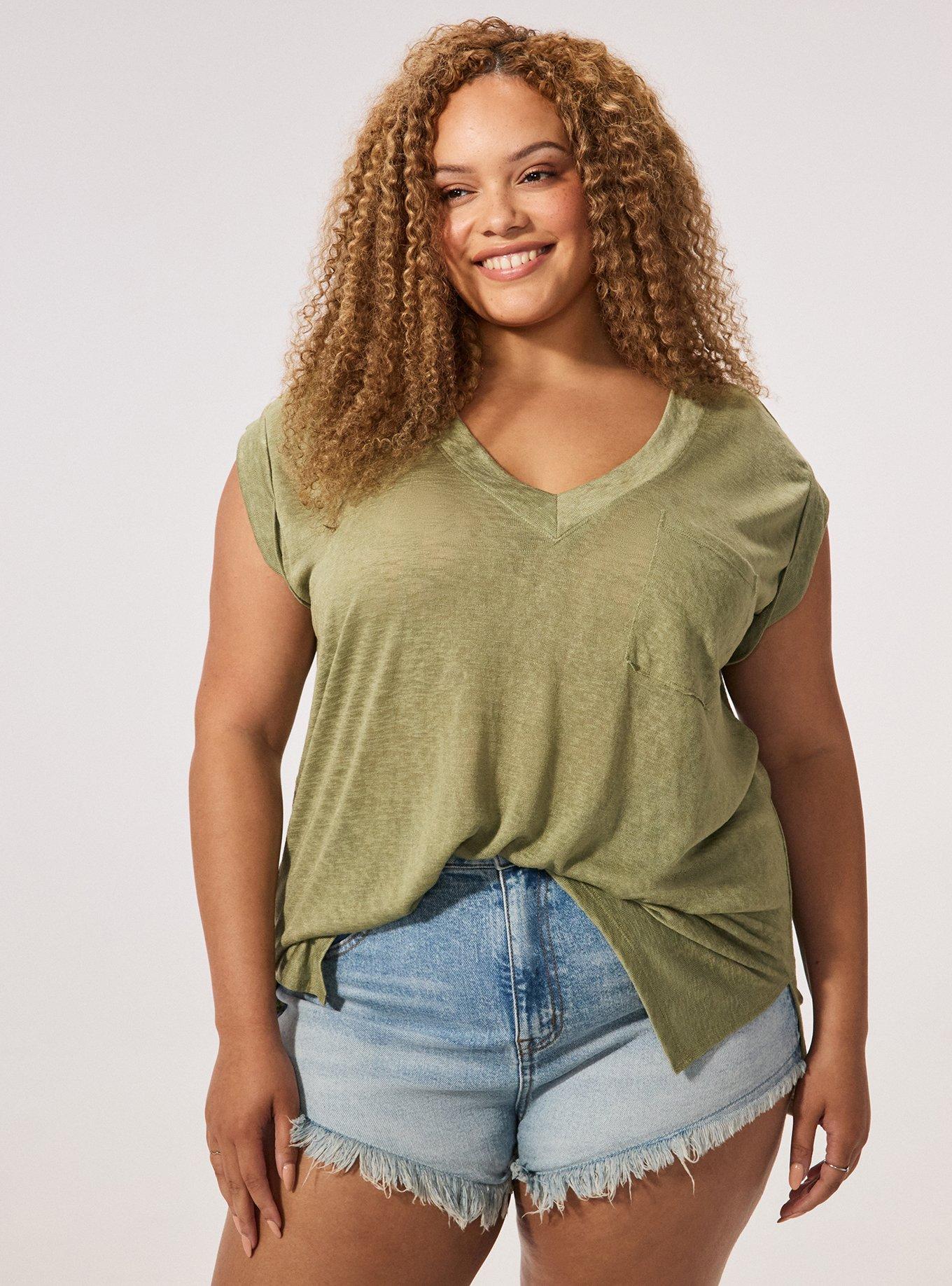Festi Oversized V-Neck Pocket Tee, OIL GREEN, alternate