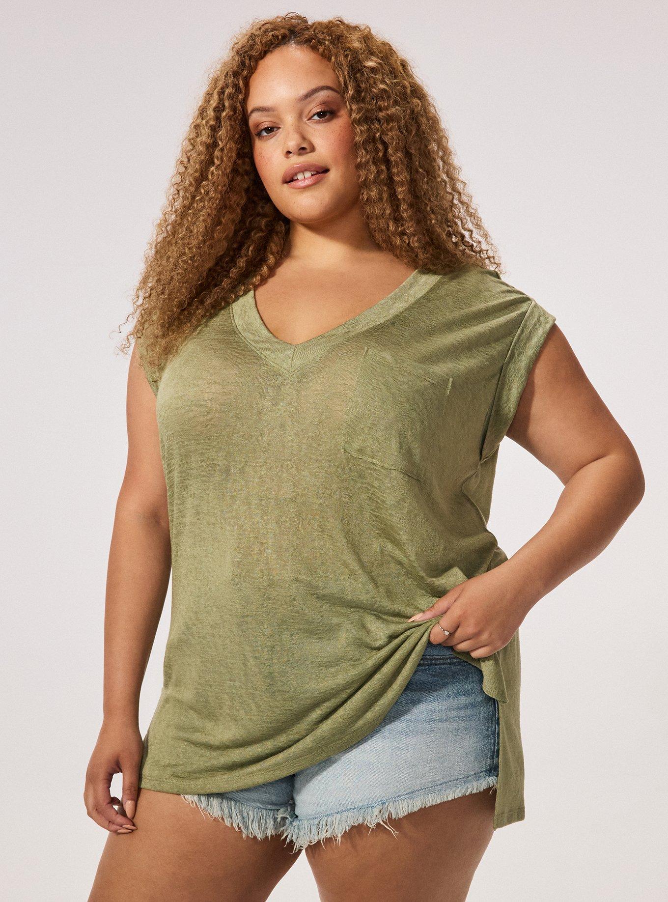Festi Oversized V-Neck Pocket Tee, OIL GREEN, hi-res