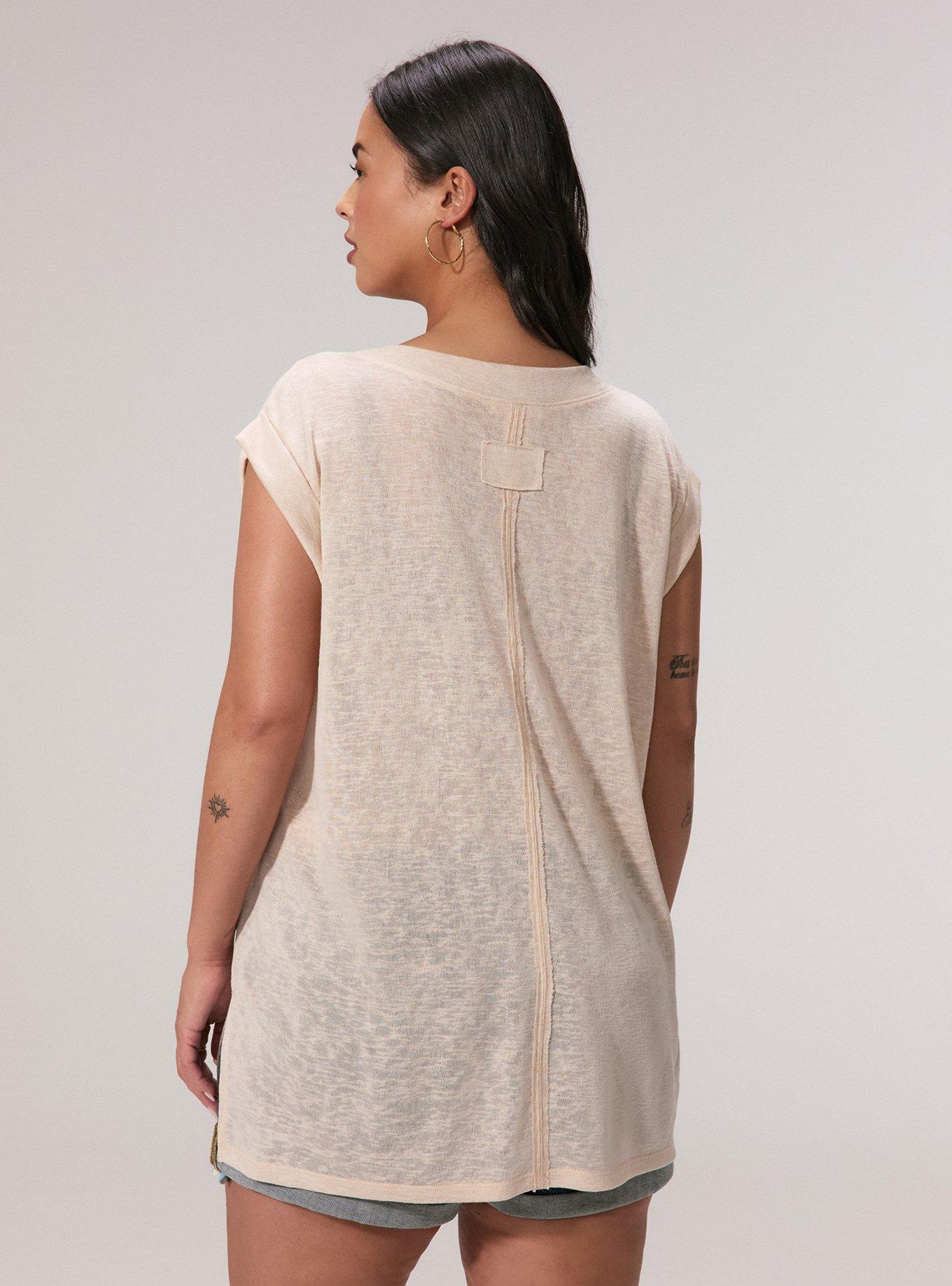 Festi Oversized V-Neck Pocket Tee, SAND DOLLAR, alternate