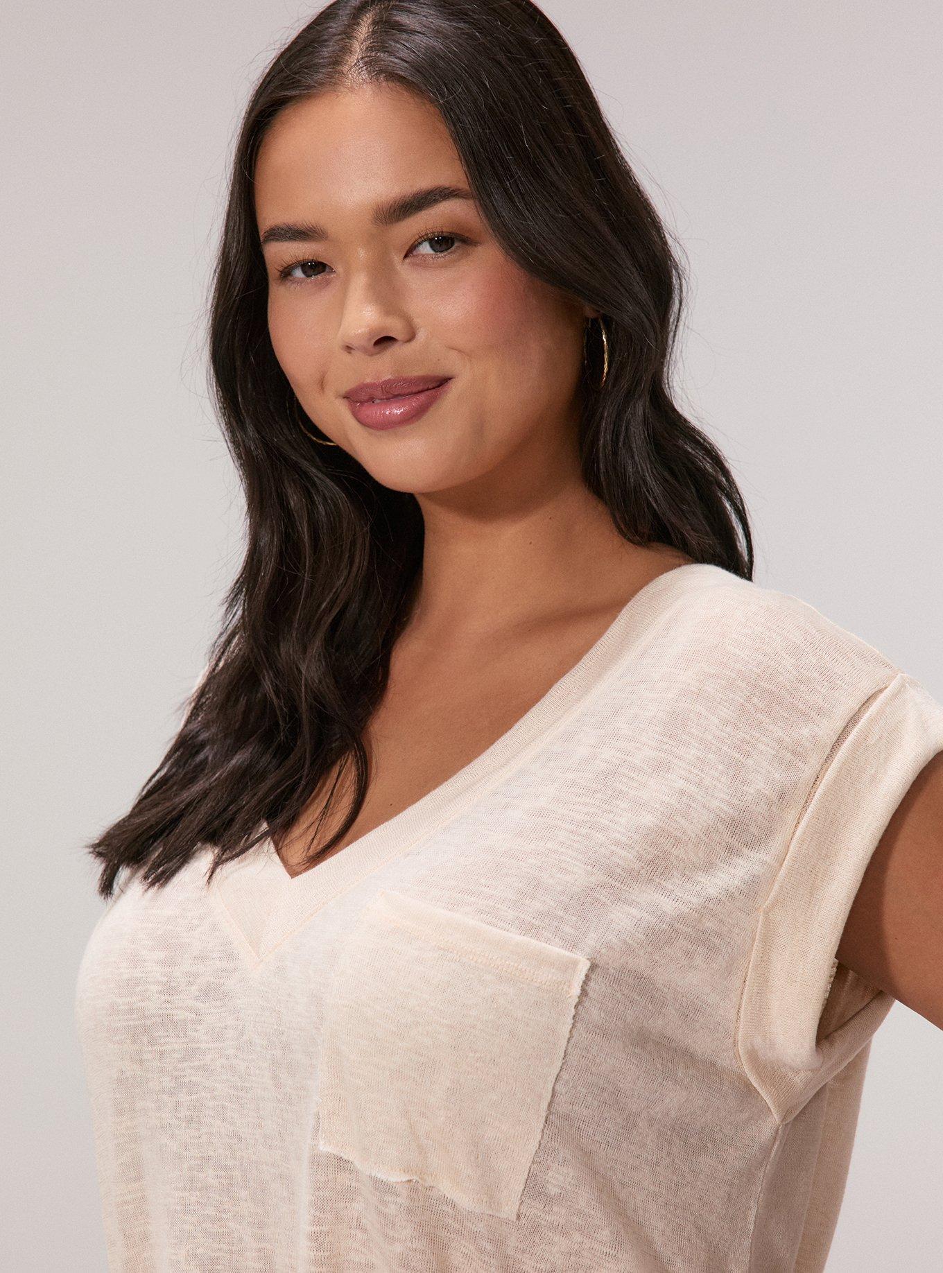 Festi Oversized V-Neck Pocket Tee, SAND DOLLAR, alternate