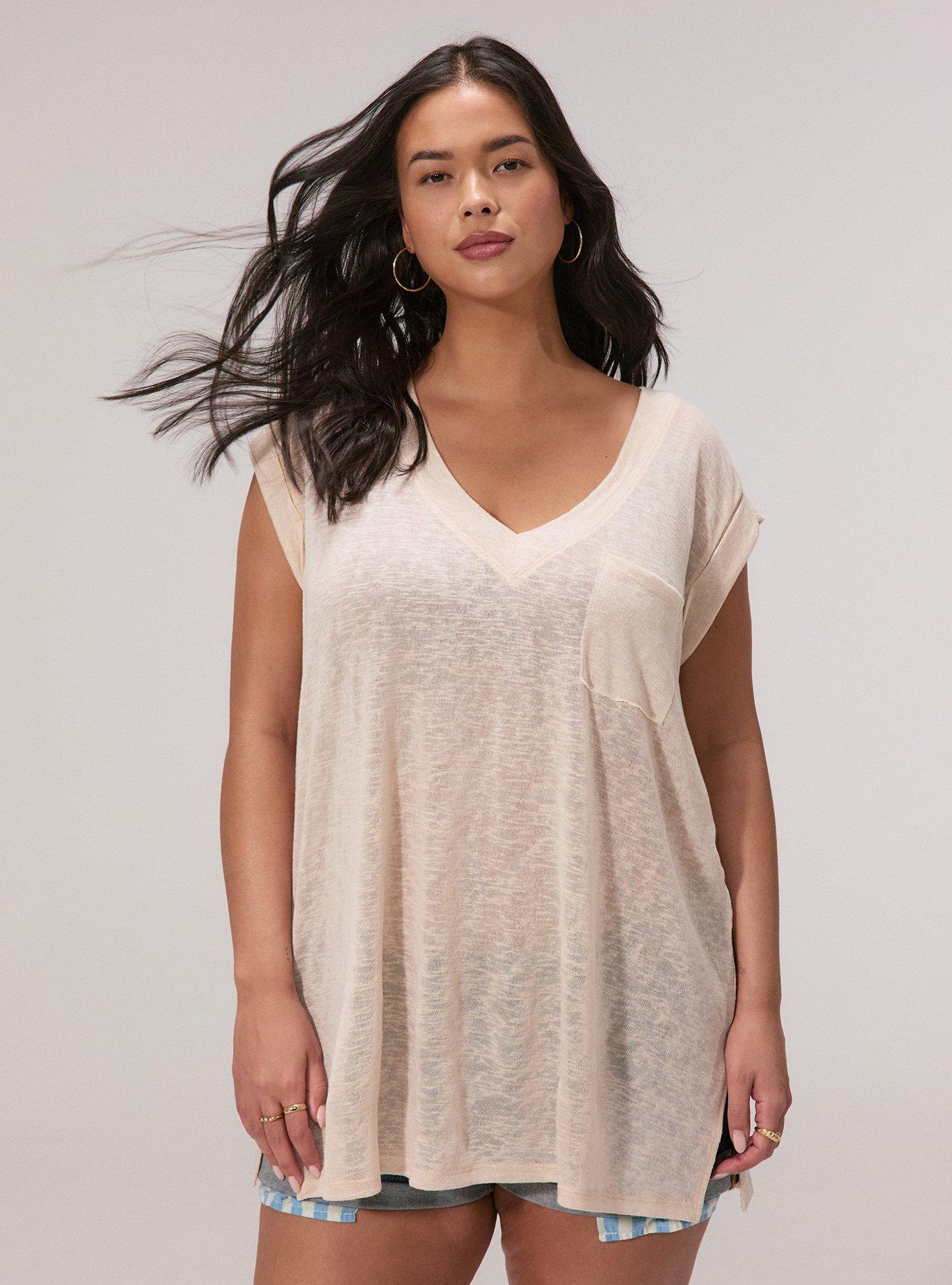 Festi Oversized V-Neck Pocket Tee, SAND DOLLAR, hi-res
