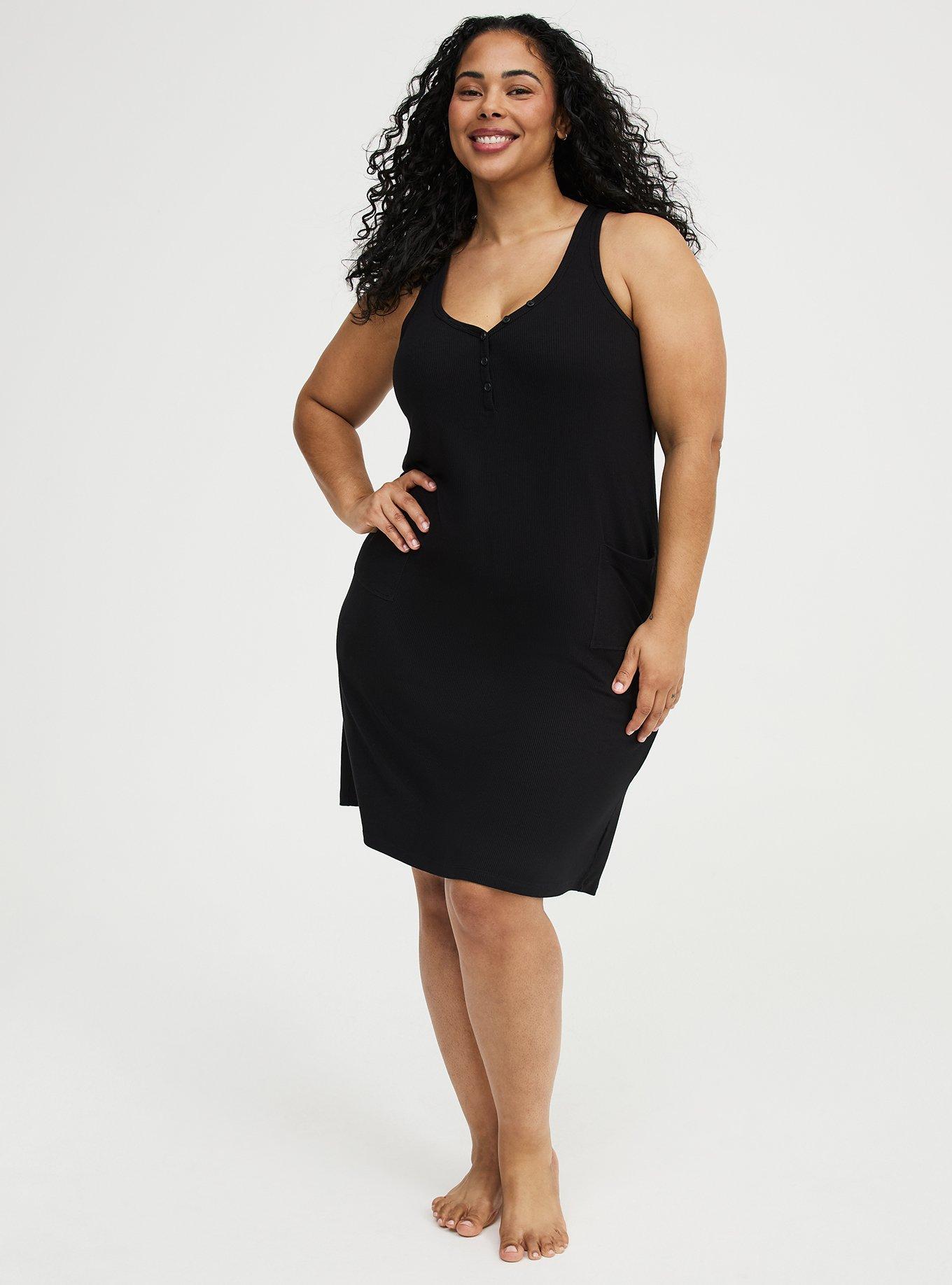 Super Soft Rib Henley Midi Lounge Dress, DEEP BLACK, alternate