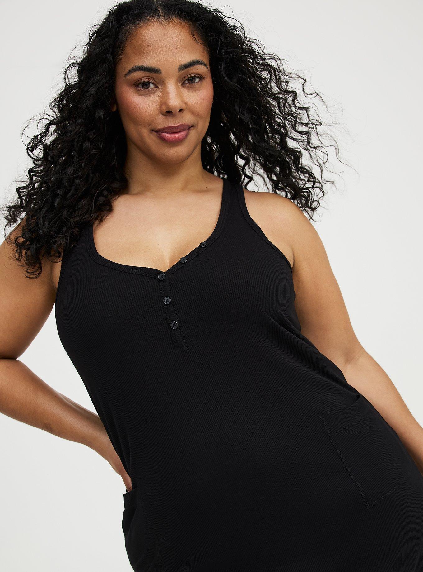 Super Soft Rib Henley Midi Lounge Dress, DEEP BLACK, alternate