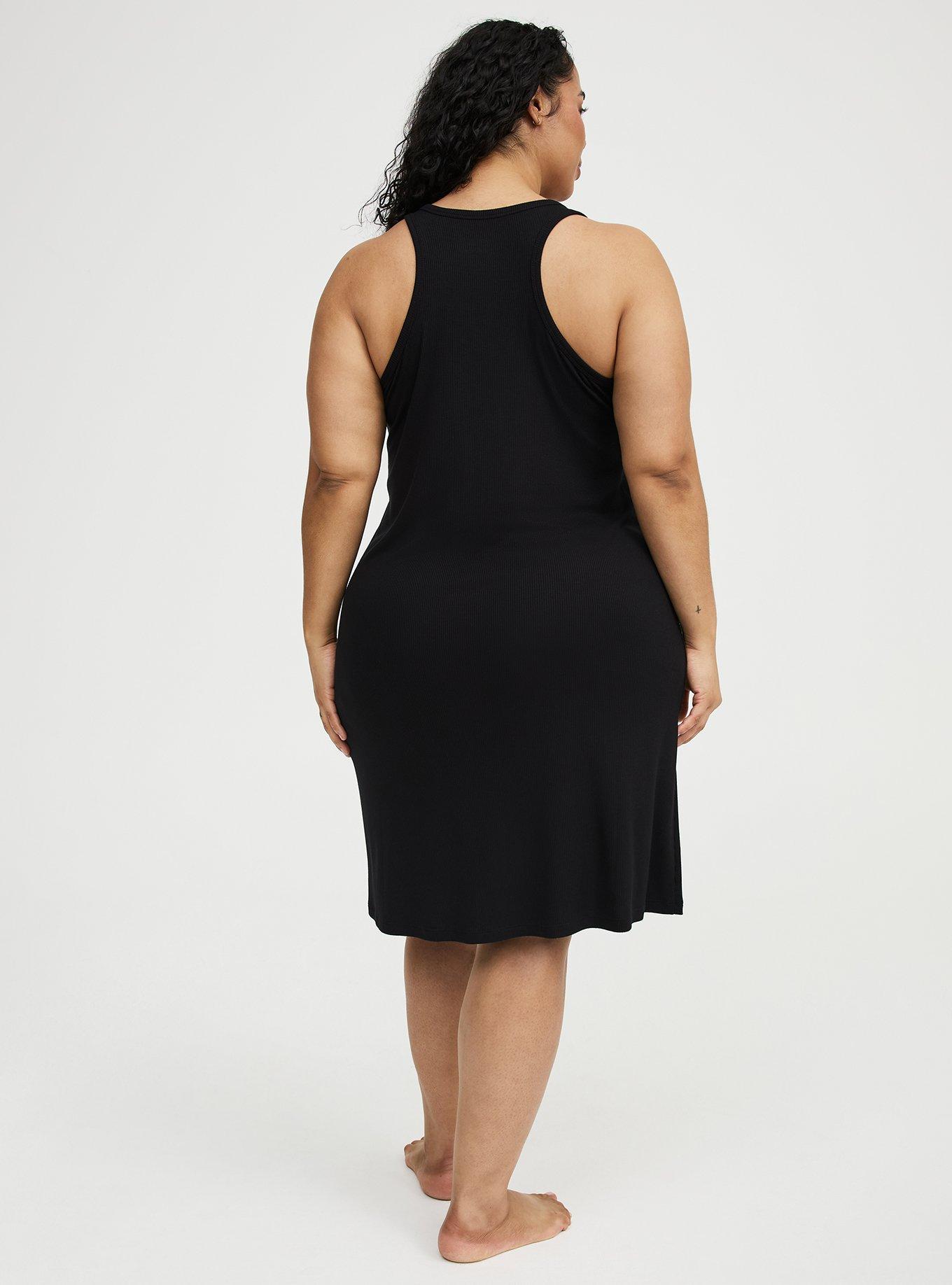 Super Soft Rib Henley Midi Lounge Dress, DEEP BLACK, alternate