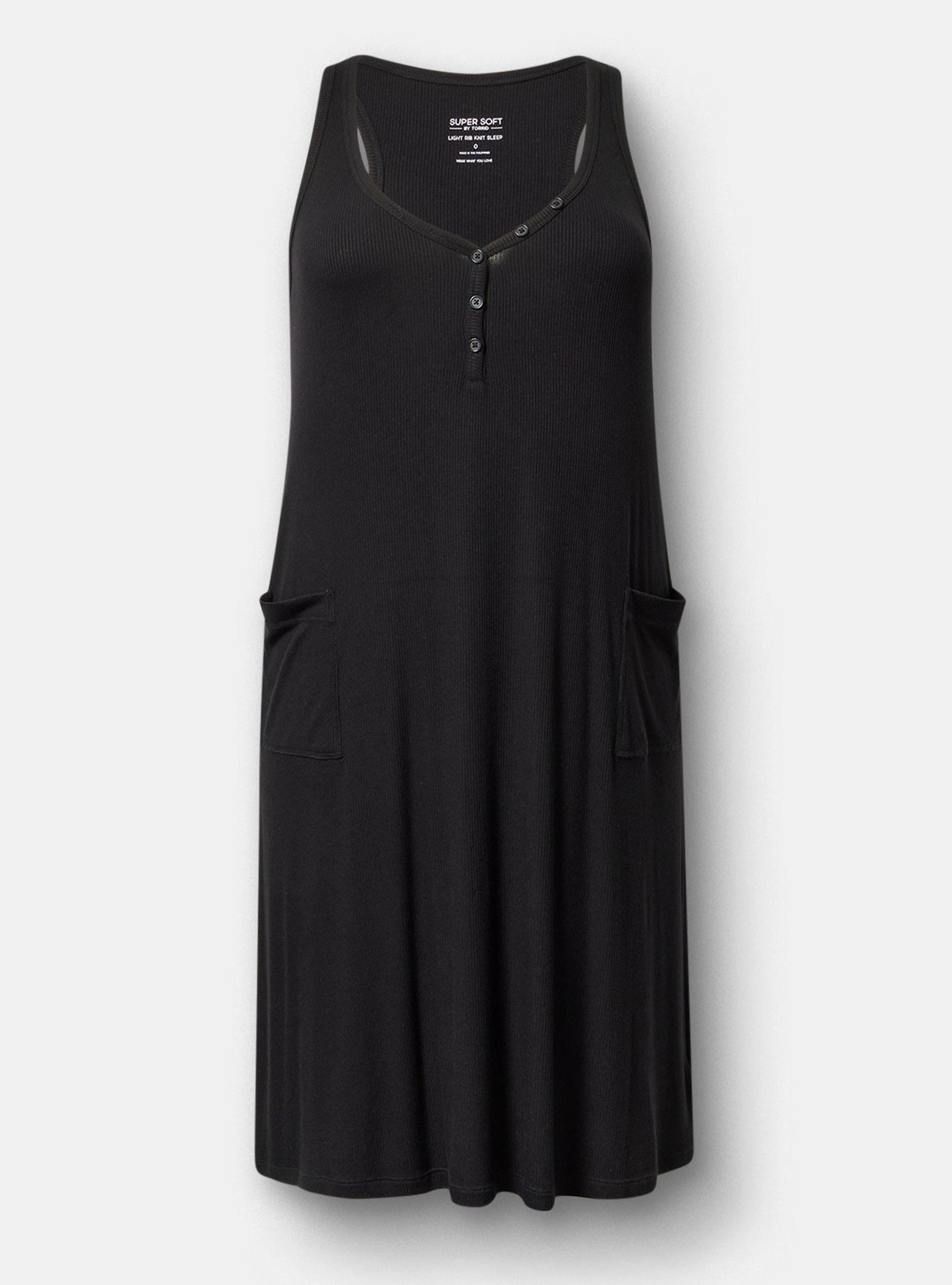 Super Soft Rib Henley Midi Lounge Dress, DEEP BLACK, hi-res