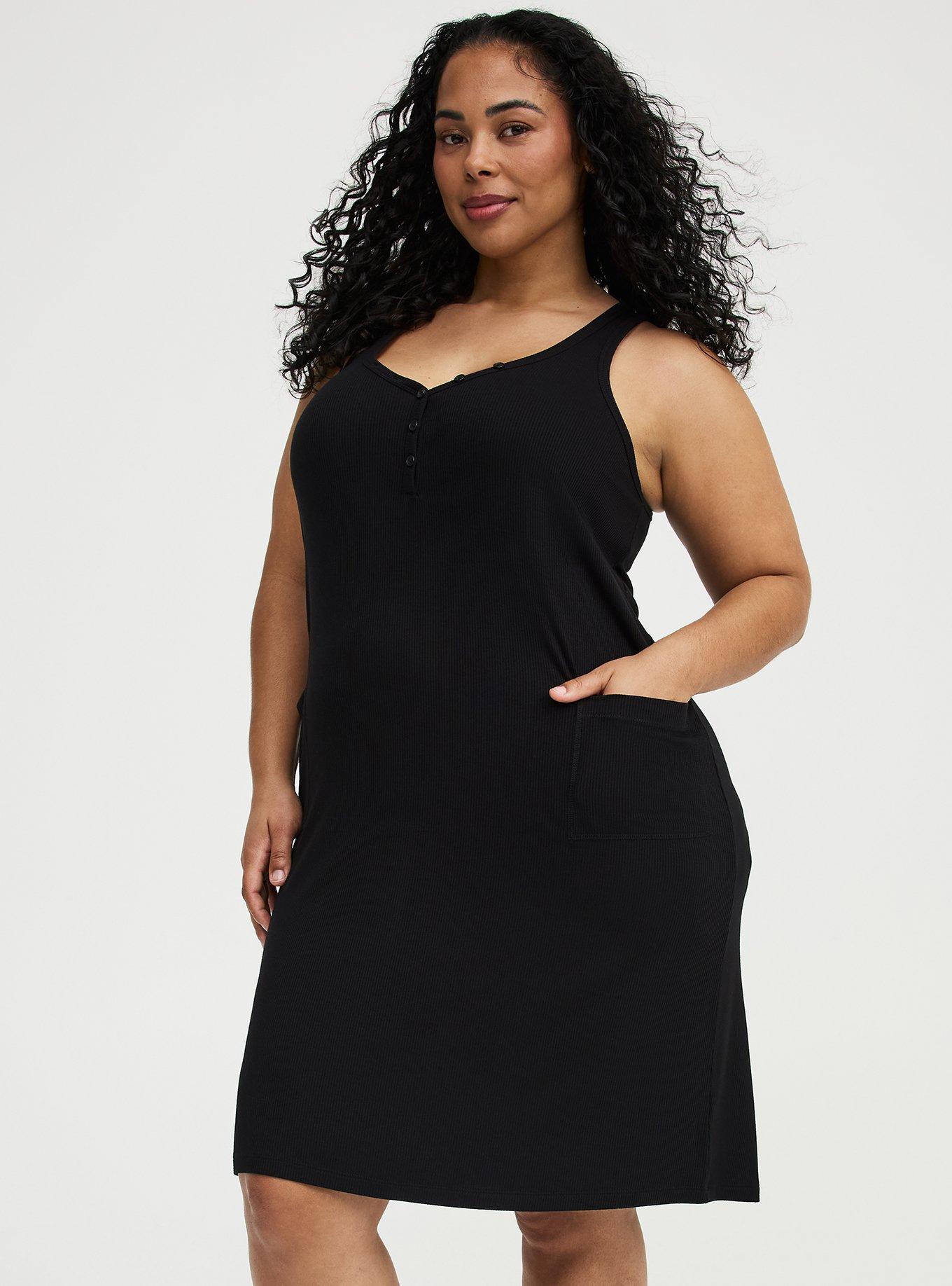 Super Soft Rib Henley Midi Lounge Dress, DEEP BLACK, hi-res