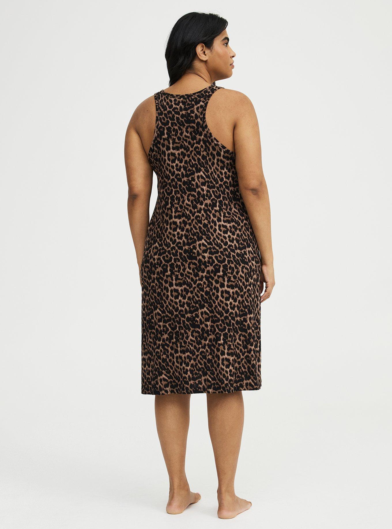 Super Soft Rib Henley Midi Lounge Dress, ON THE PROWL LEOPARD CHOCOLATE, alternate