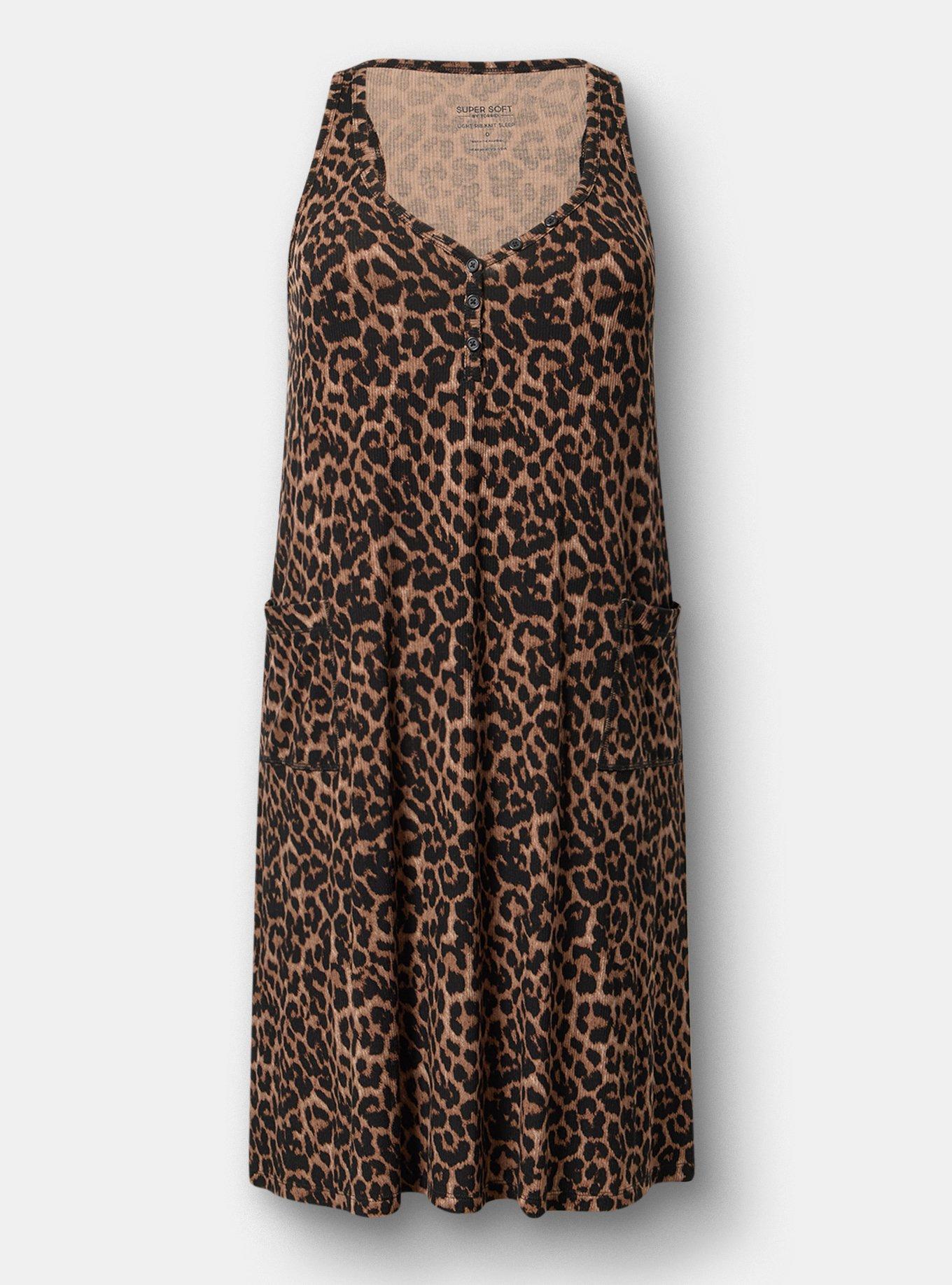 Super Soft Rib Henley Midi Lounge Dress, ON THE PROWL LEOPARD CHOCOLATE, hi-res