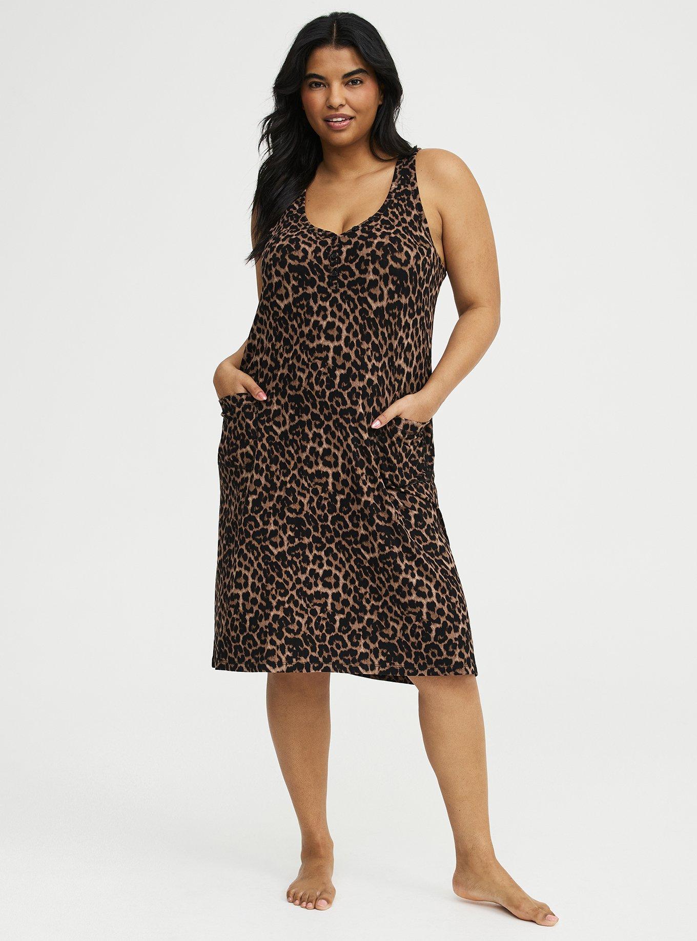 Super Soft Rib Henley Midi Lounge Dress, ON THE PROWL LEOPARD CHOCOLATE, hi-res
