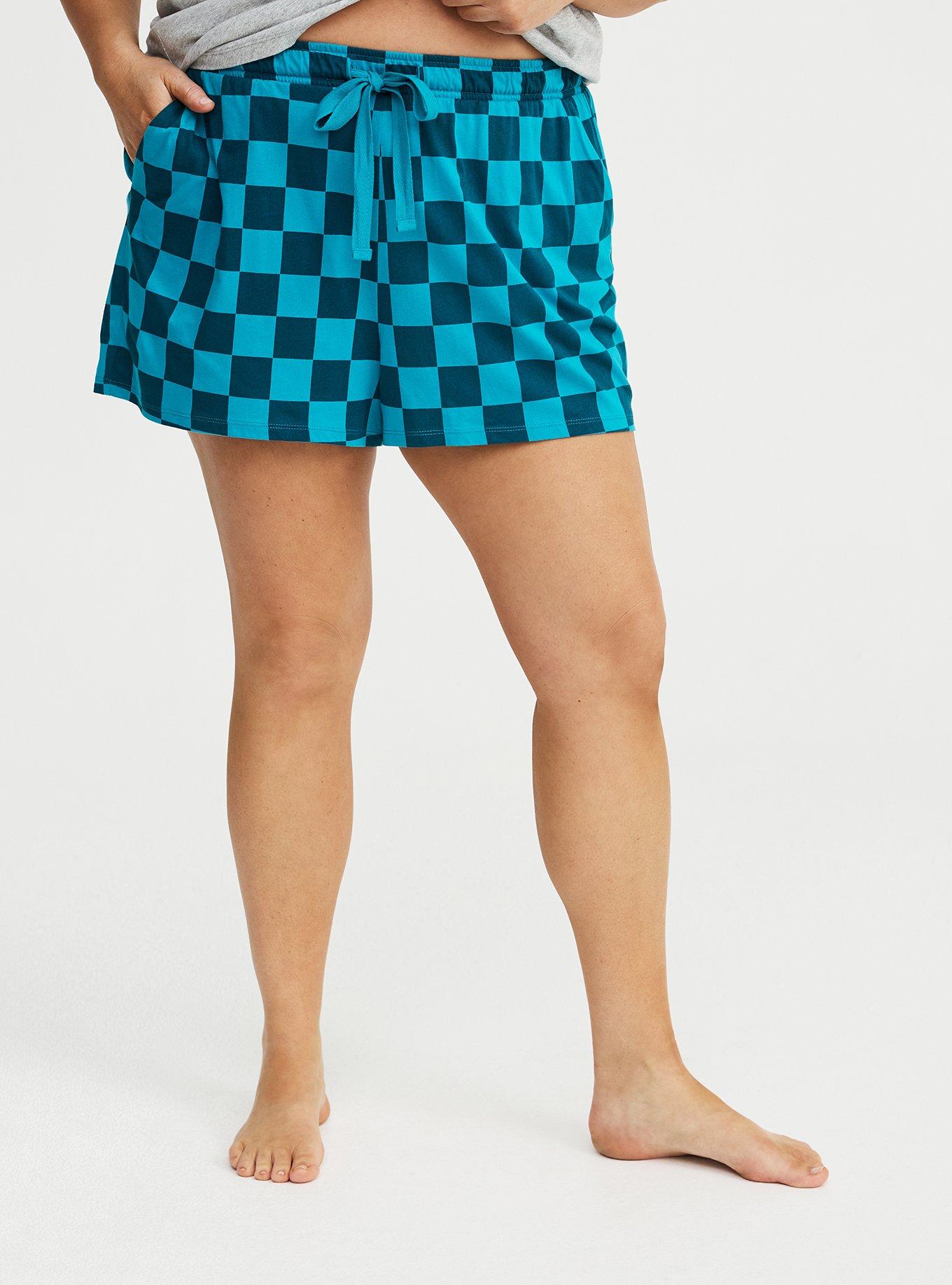 Lightweight Cotton Jersey Sleep Short, SUNNY CHECK EMERALD BLUE, alternate