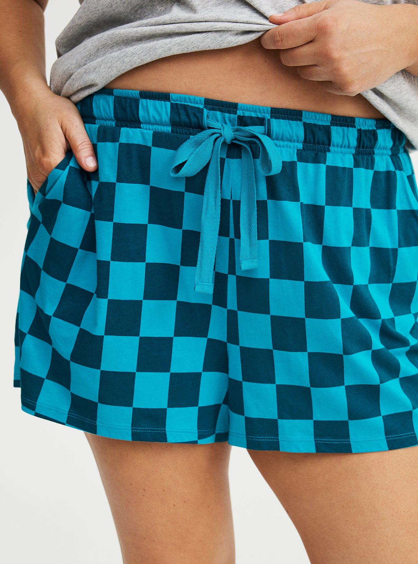 Lightweight Cotton Jersey Sleep Short, SUNNY CHECK EMERALD BLUE, alternate