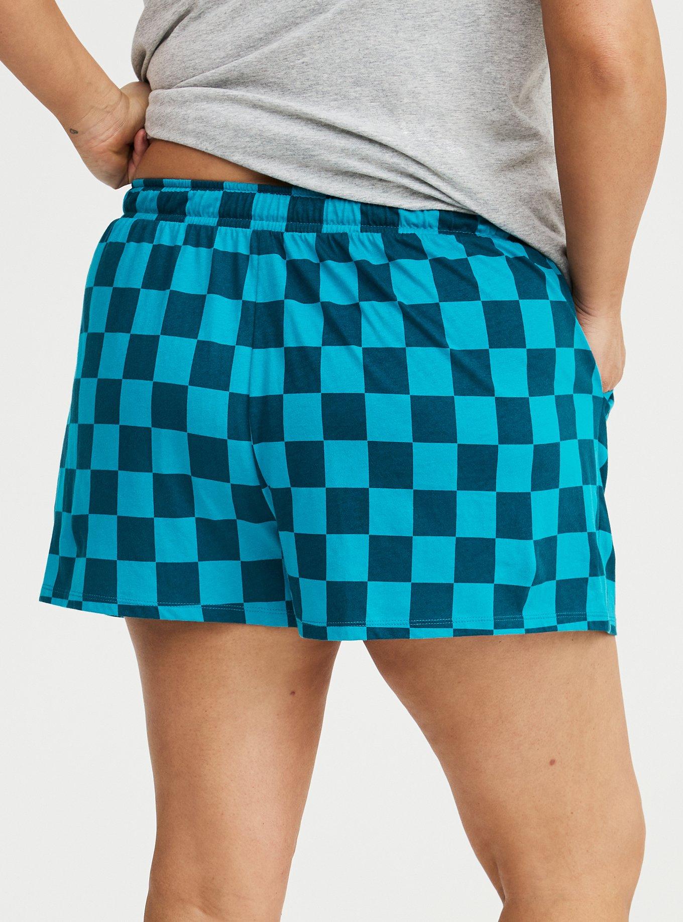 Lightweight Cotton Jersey Sleep Short, SUNNY CHECK EMERALD BLUE, alternate