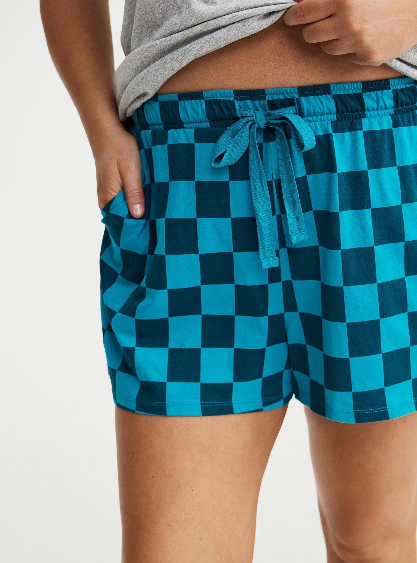 Lightweight Cotton Jersey Sleep Short, SUNNY CHECK EMERALD BLUE, alternate