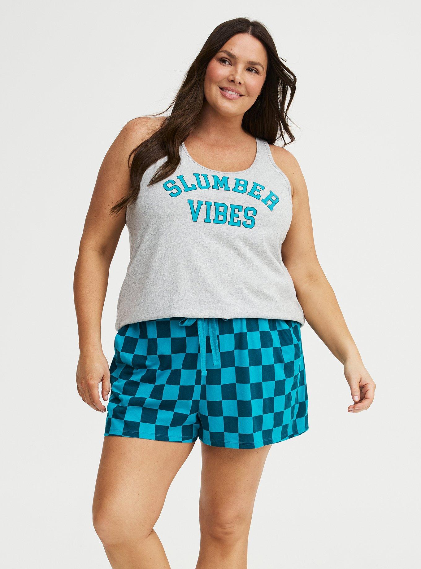 Lightweight Cotton Jersey Sleep Short, SUNNY CHECK EMERALD BLUE, hi-res