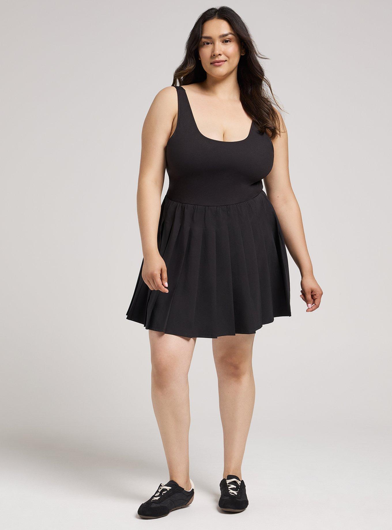 TRU Performance Core Pleated 2fer Active Dress, DEEP BLACK, alternate