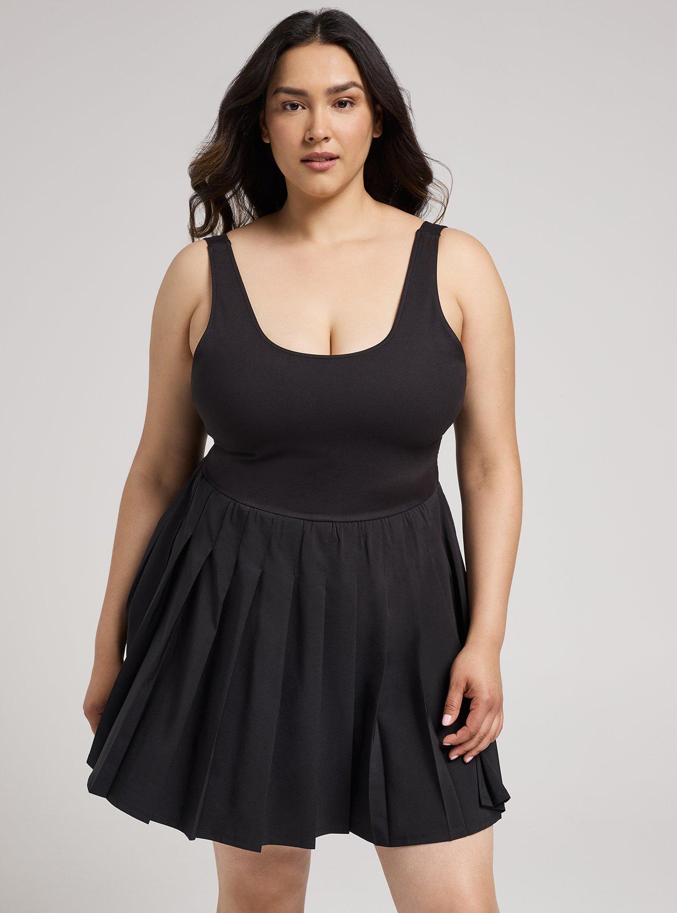 TRU Performance Core Pleated 2fer Active Dress, DEEP BLACK, hi-res