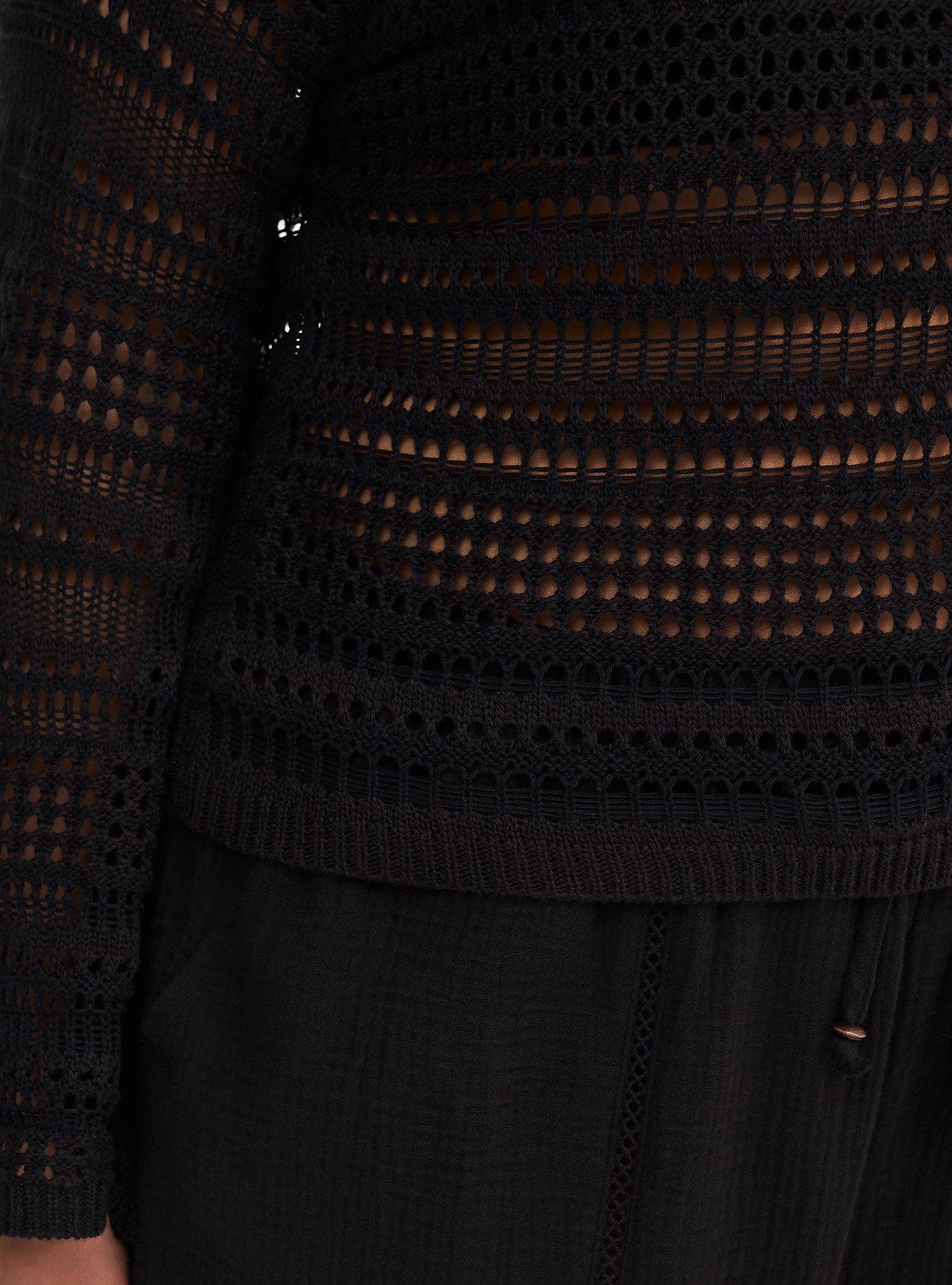 Open Stitch Pullover Sweater, DEEP BLACK, alternate