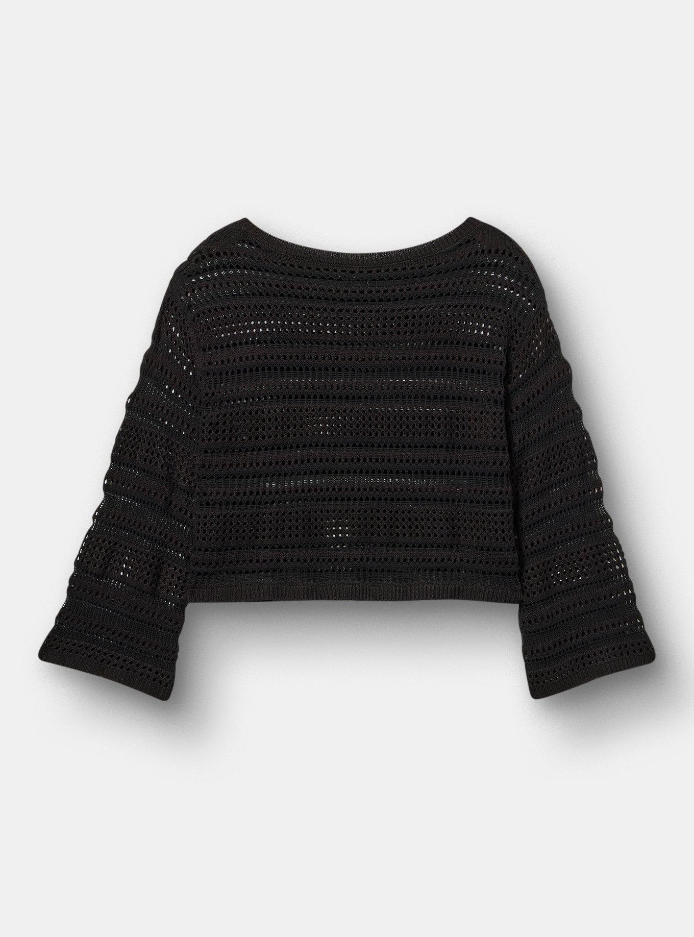 Open Stitch Pullover Sweater, DEEP BLACK, hi-res