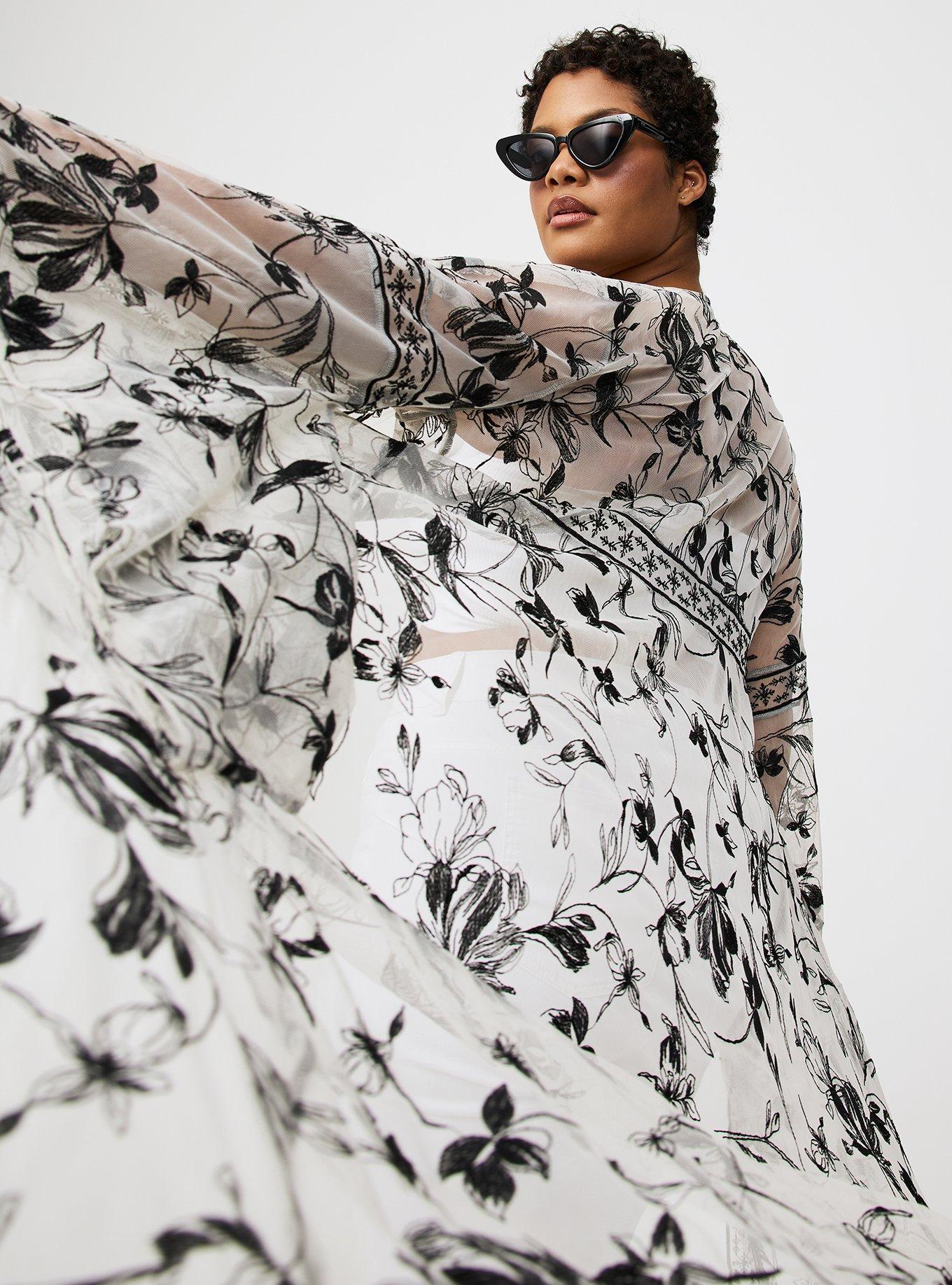 Embroidered Lace Mesh Kimono