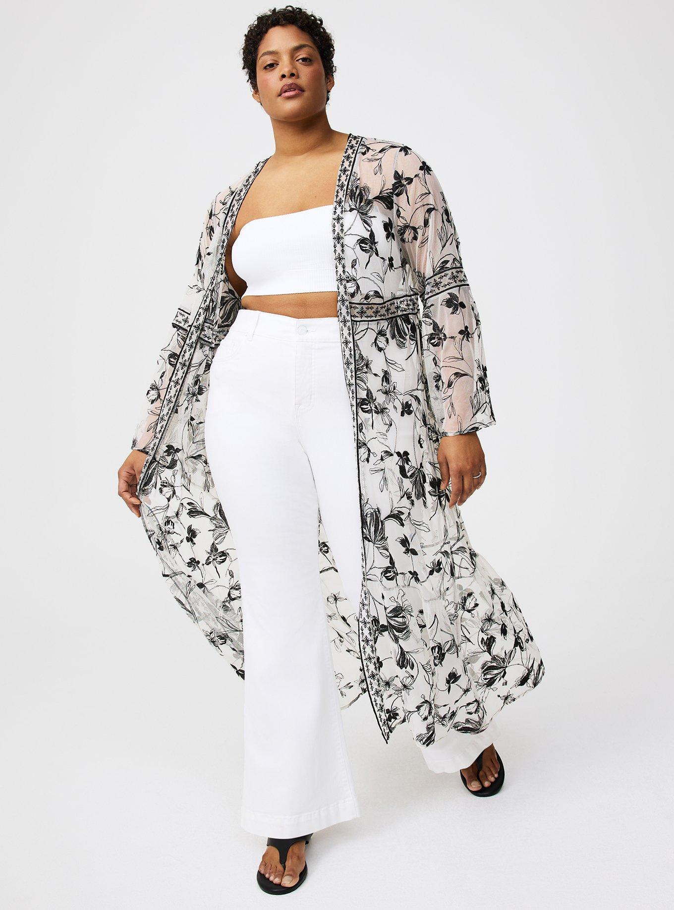 Embroidered Lace Mesh Kimono