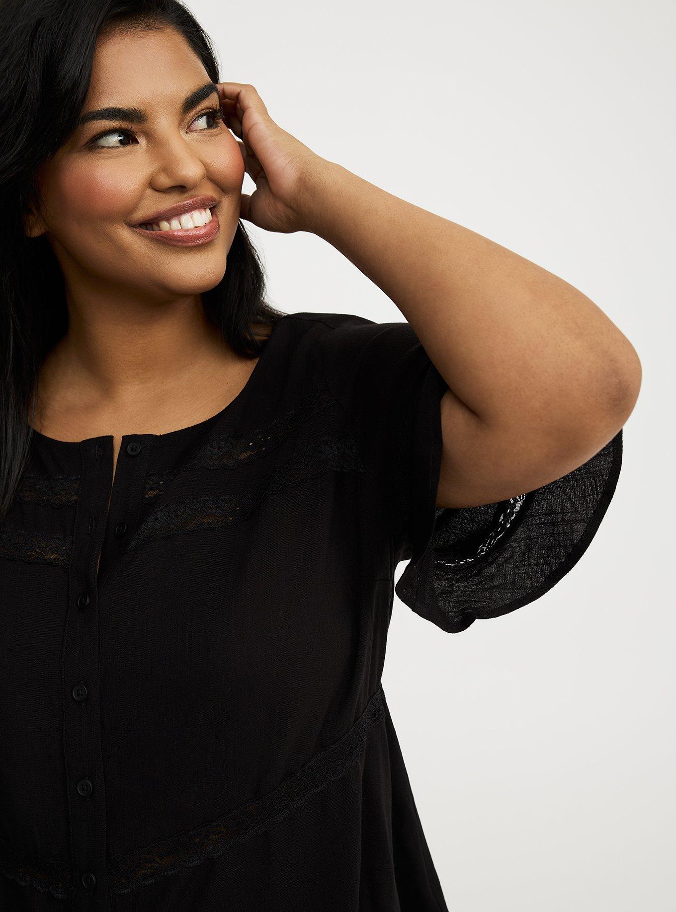 Lace Inset Button Front Top