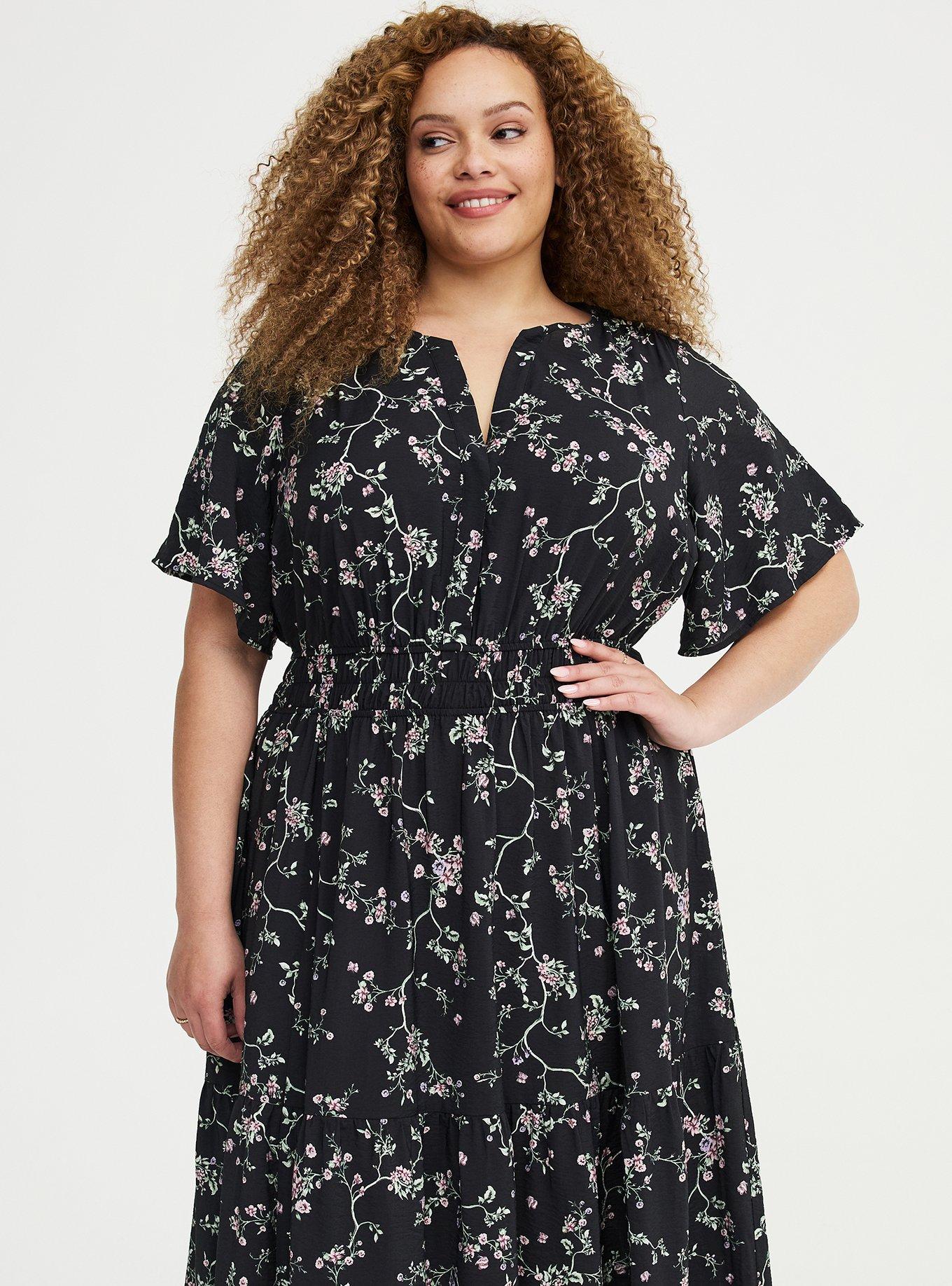 Y-Neck Tiered Maxi Dress, CRAWLING FLORAL BLACK, alternate