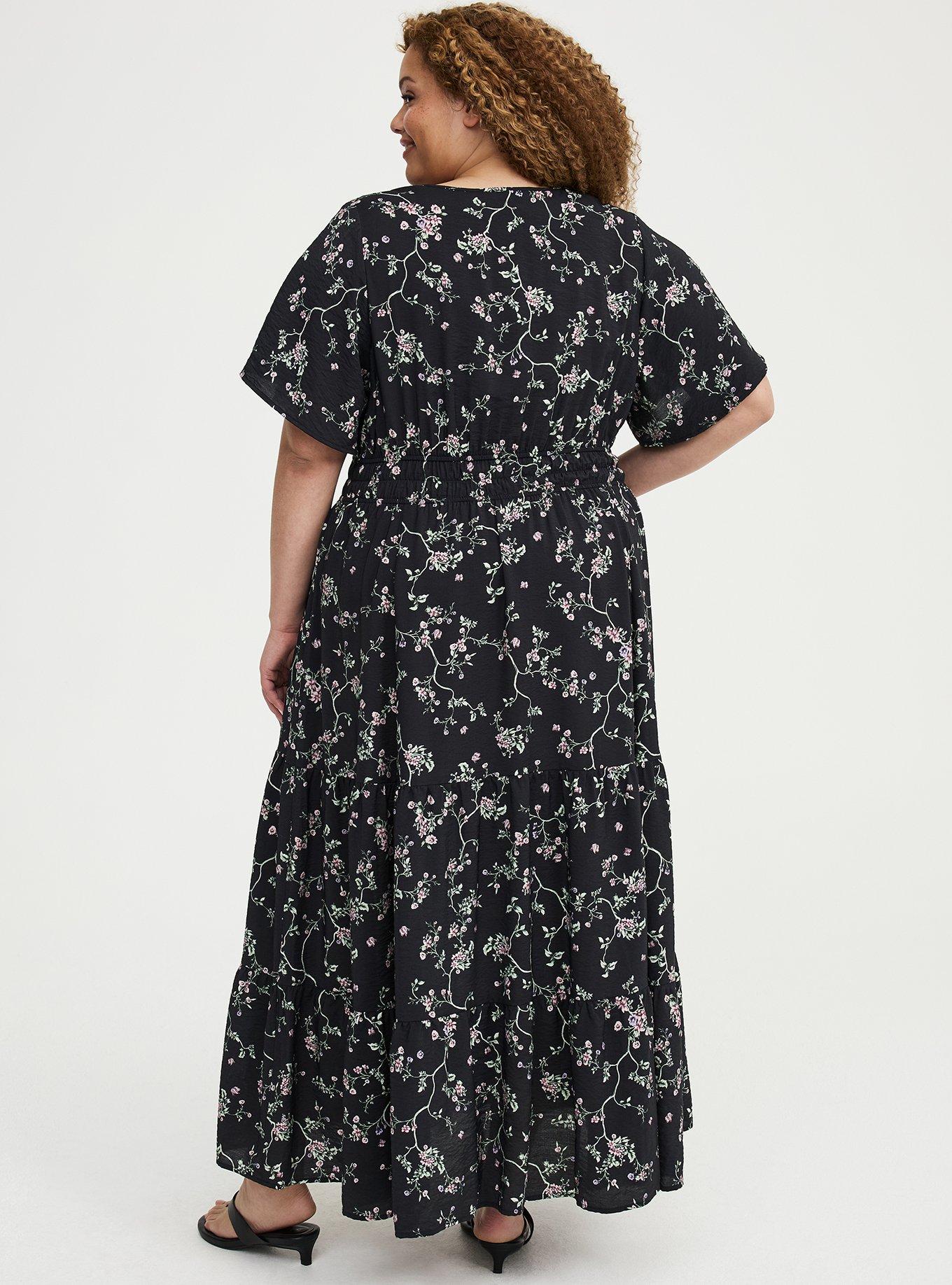 Y-Neck Tiered Maxi Dress, CRAWLING FLORAL BLACK, alternate