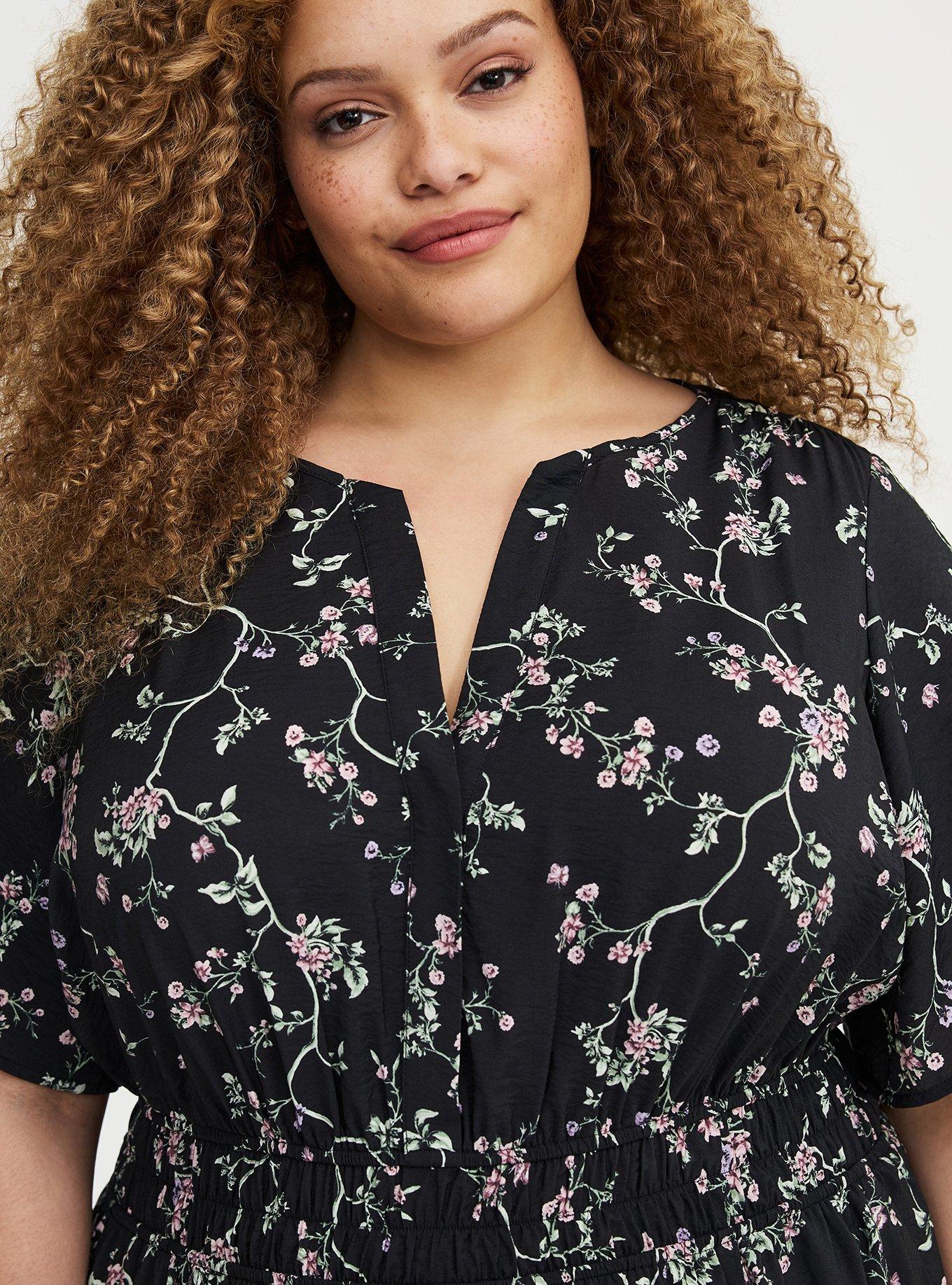 Y-Neck Tiered Maxi Dress, CRAWLING FLORAL BLACK, alternate