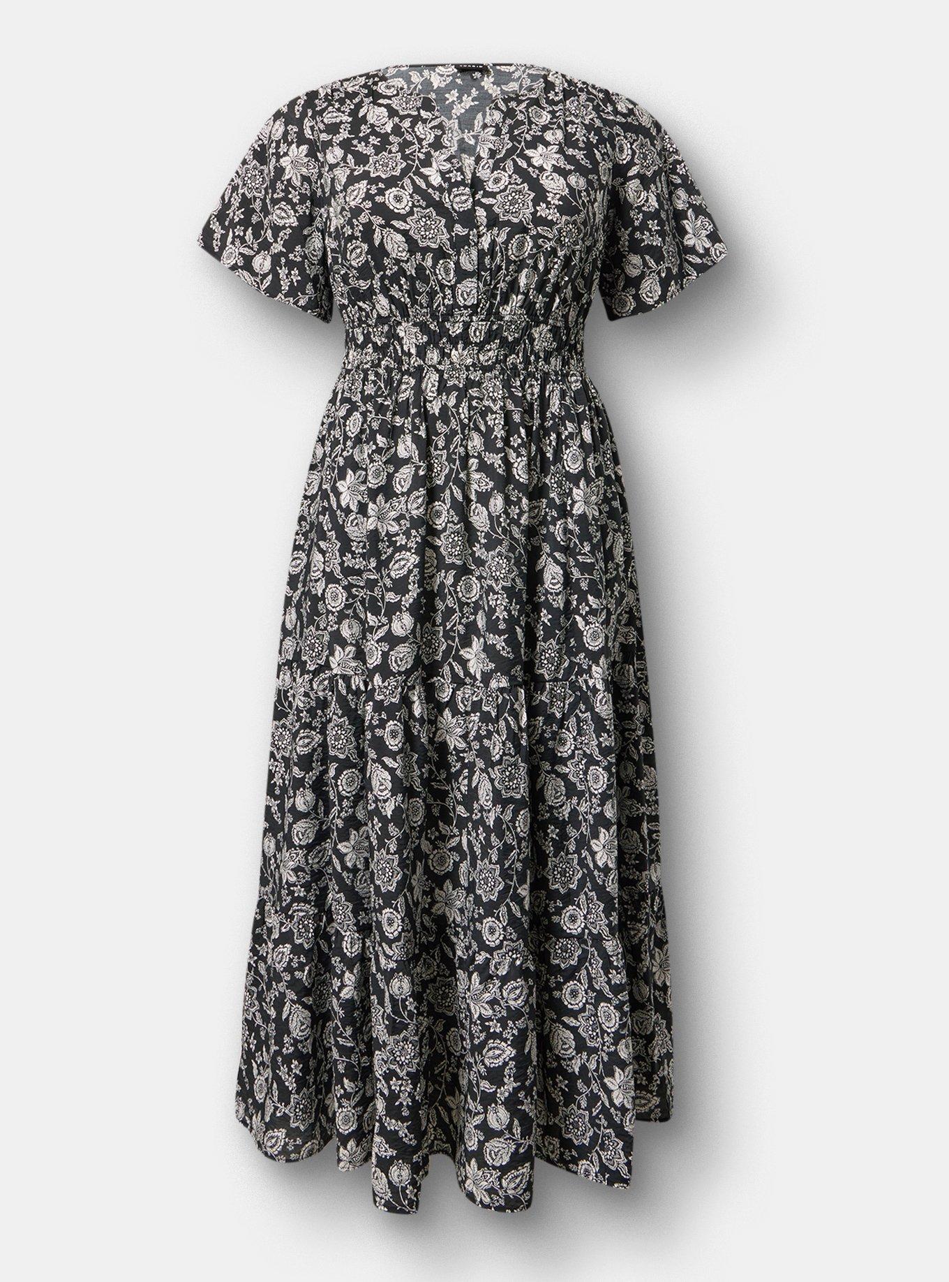 Y-Neck Tiered Maxi Dress, TRACY BANDANA BLACK, hi-res